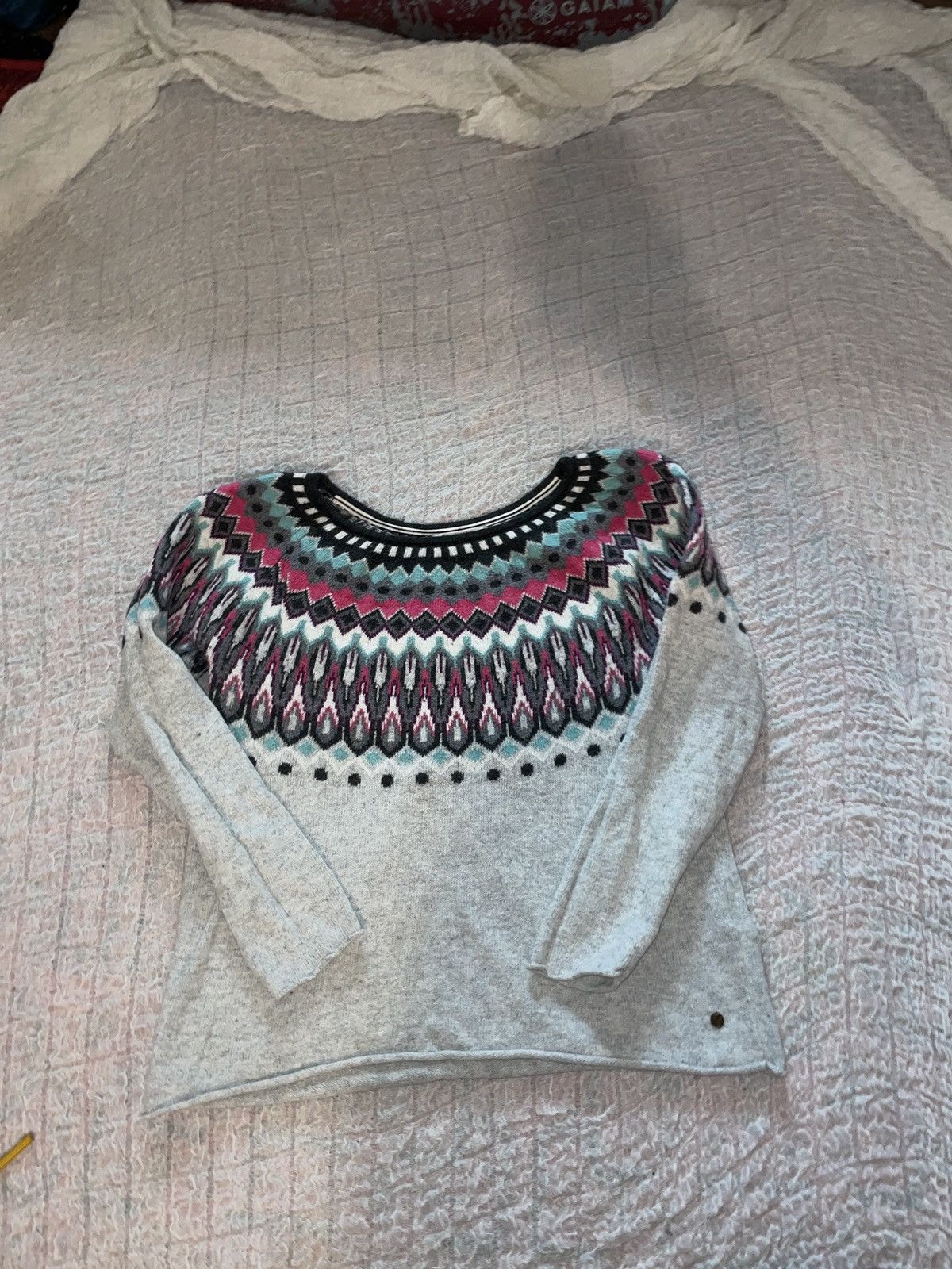 H&M L.O.G.G. H&M Gray Fair Isle Yoke Sweater Size L / US 10 / IT 46 - 1 Thumbnail
