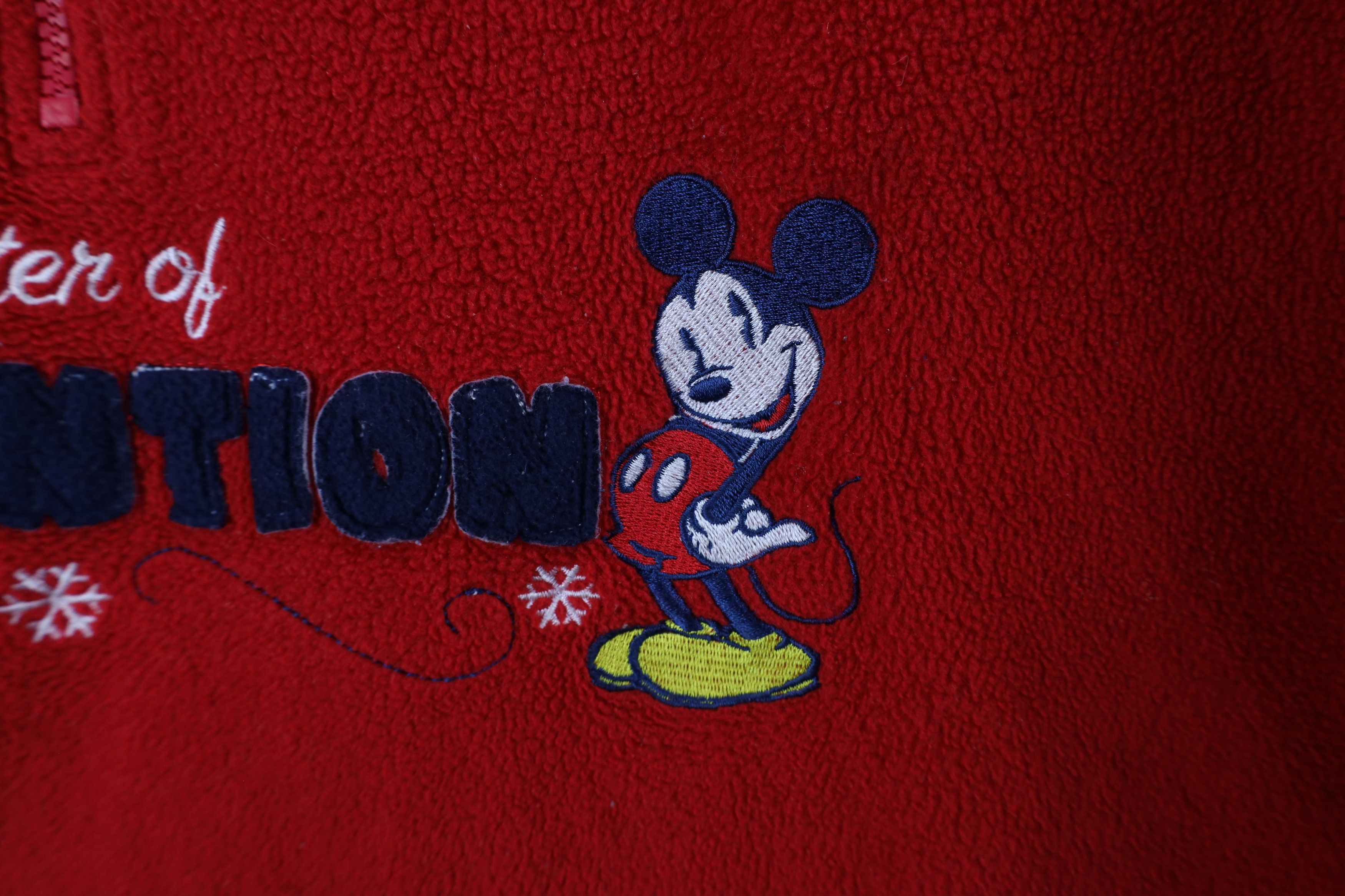 Disney × Vintage Vintage 90s Disney Attention Mickey Mouse Fleece Hoodie Red Size 4XL / US 24-26 - 5 Thumbnail