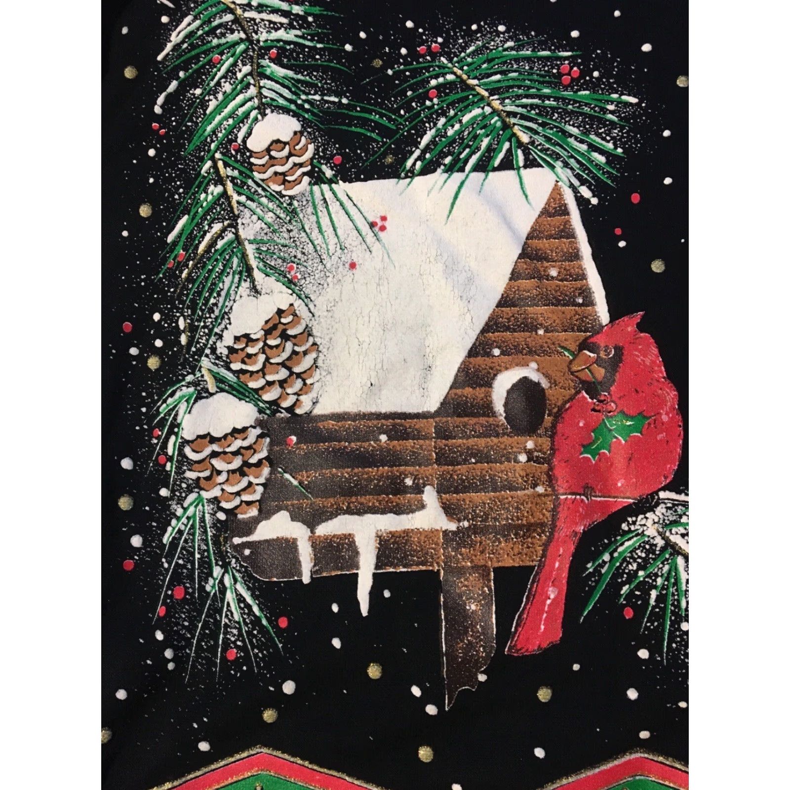 Vintage VINTAGE Christmas On Mainstreet Sweatshirt Men L Black Cardinal Bird Art 90s Snow Vaporwave 80s Santa Glitter Pullover USA Size L Size US L / EU 52-54 / 3 - 2 Thumbnail