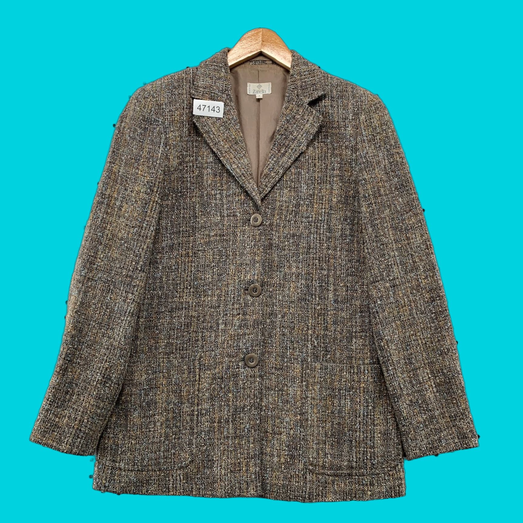 Zanella Zanella Tweed Wool Blazer Womens 4 Brown Three-Button Business Work Italy Jacket Size S / US 4 / IT 40 - 1 Thumbnail