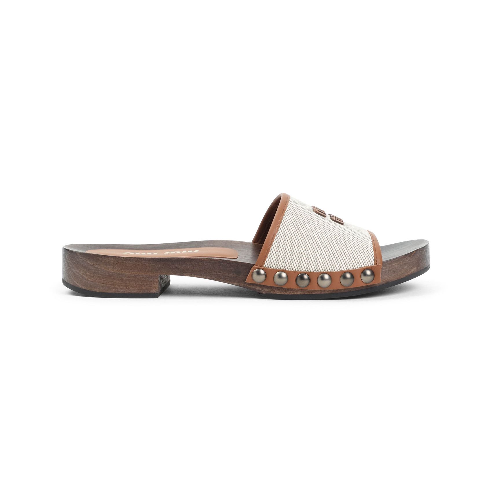 Miu Miu Canvas And Leather Clogs Shoes, Women's (Size 7)