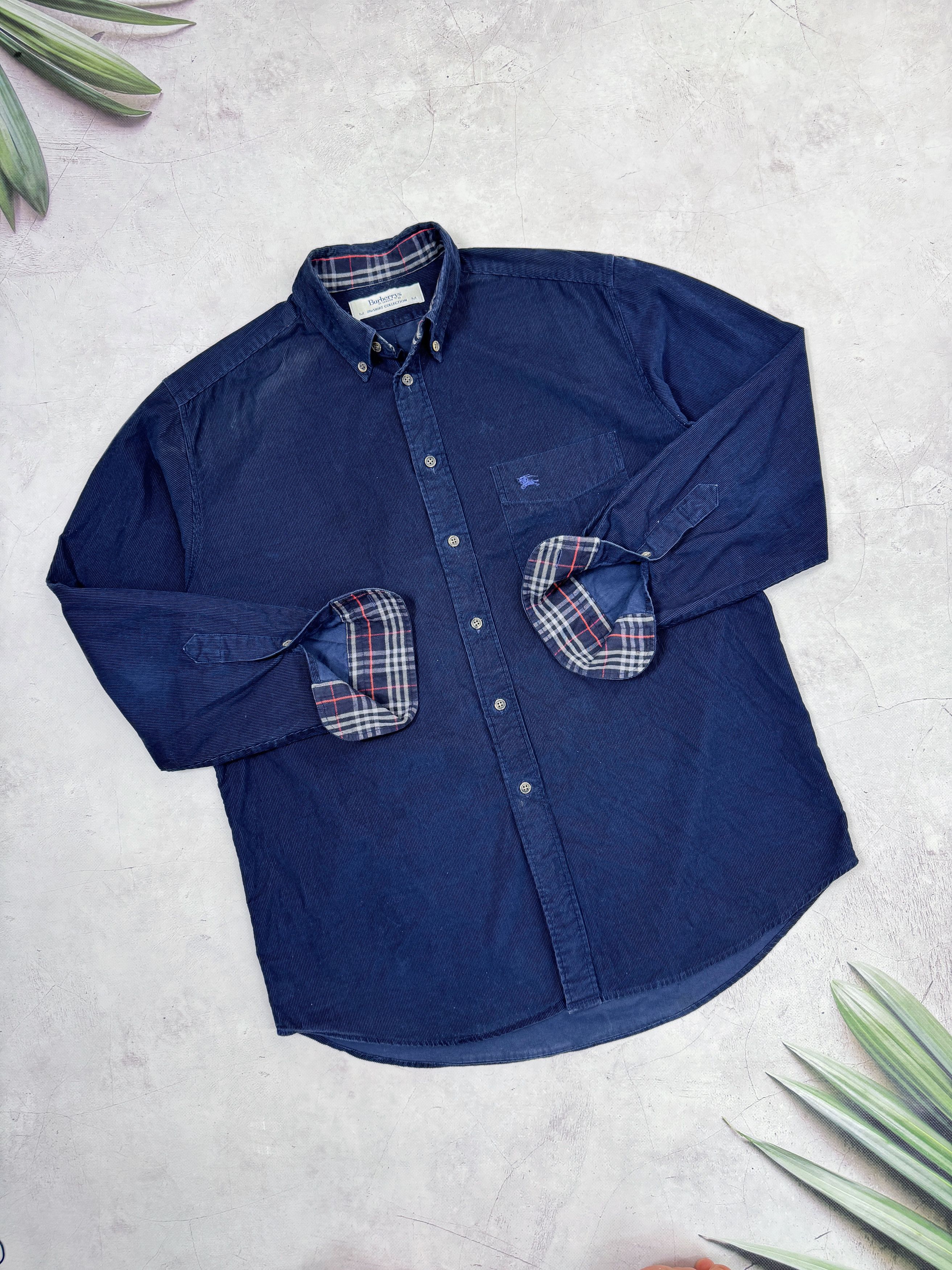 Burberry × Vintage Burberrys Corduroy Shirt Dark Blue & Nova Check Cuffs Size US L / EU 52-54 / 3 - 13 Thumbnail