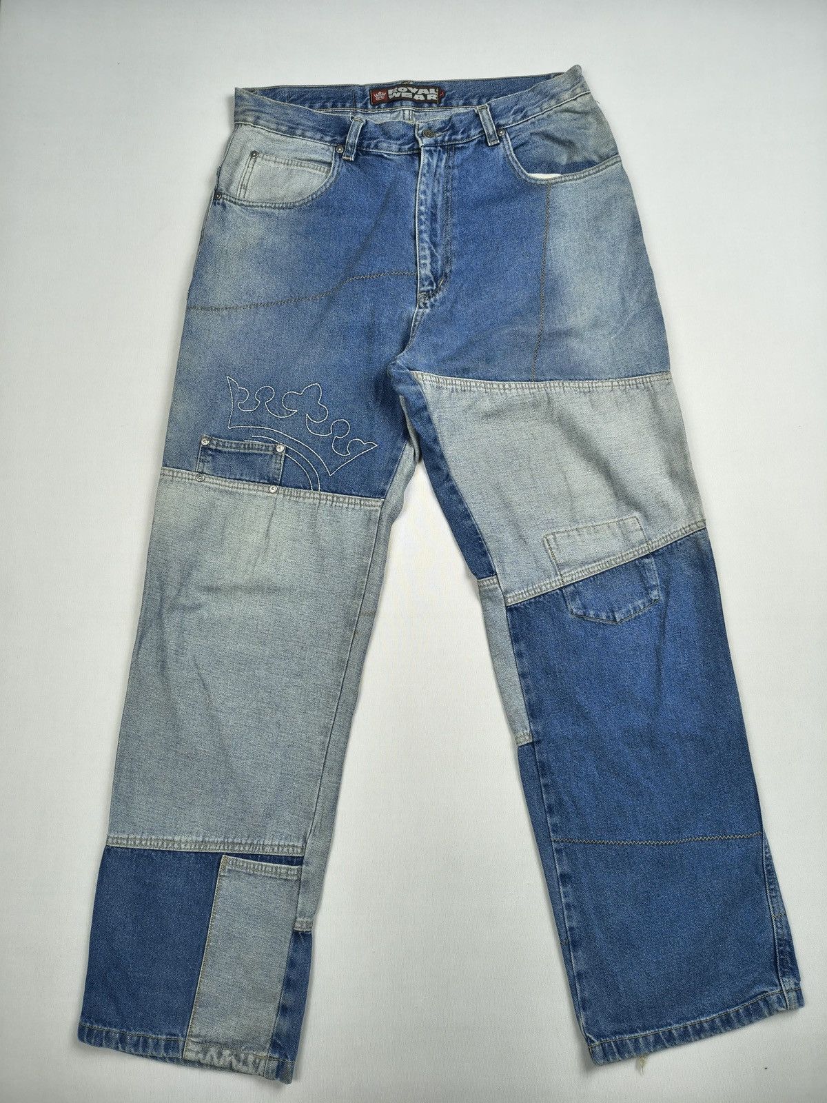 Southpole Royal Wear Patchwork Jeans Crown Logo Y2K Baggy (058) Size US 34 / EU 50 - 2 Thumbnail