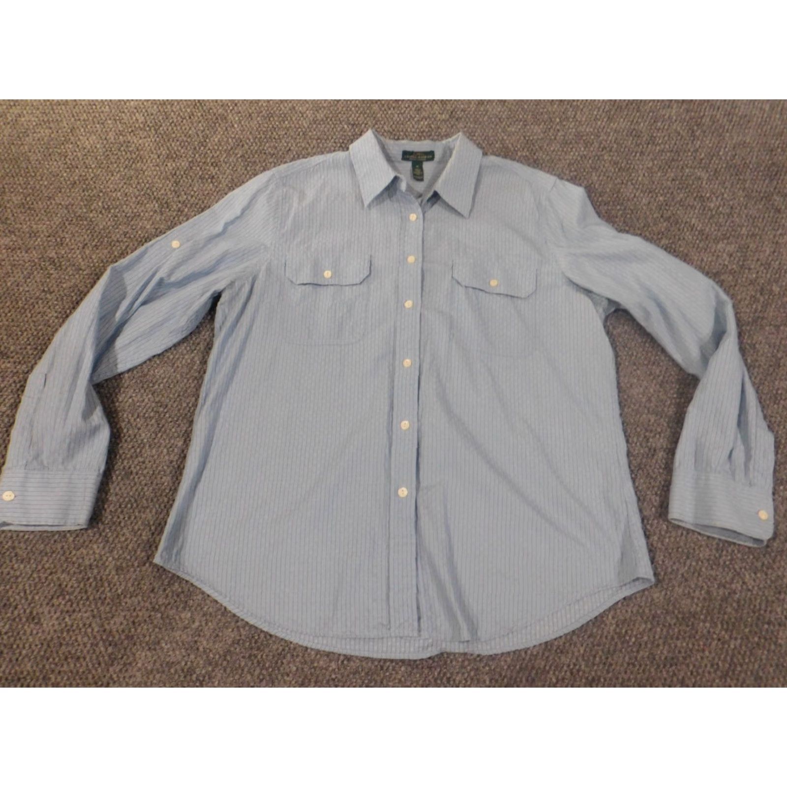 Ralph Lauren Lauren Ralph Lauren Shirt Mens XL blue striped geometric Button-Up Collar-Down Casual Knit Cotton | Button Size US XL / EU 56 / 4 - 3 Thumbnail