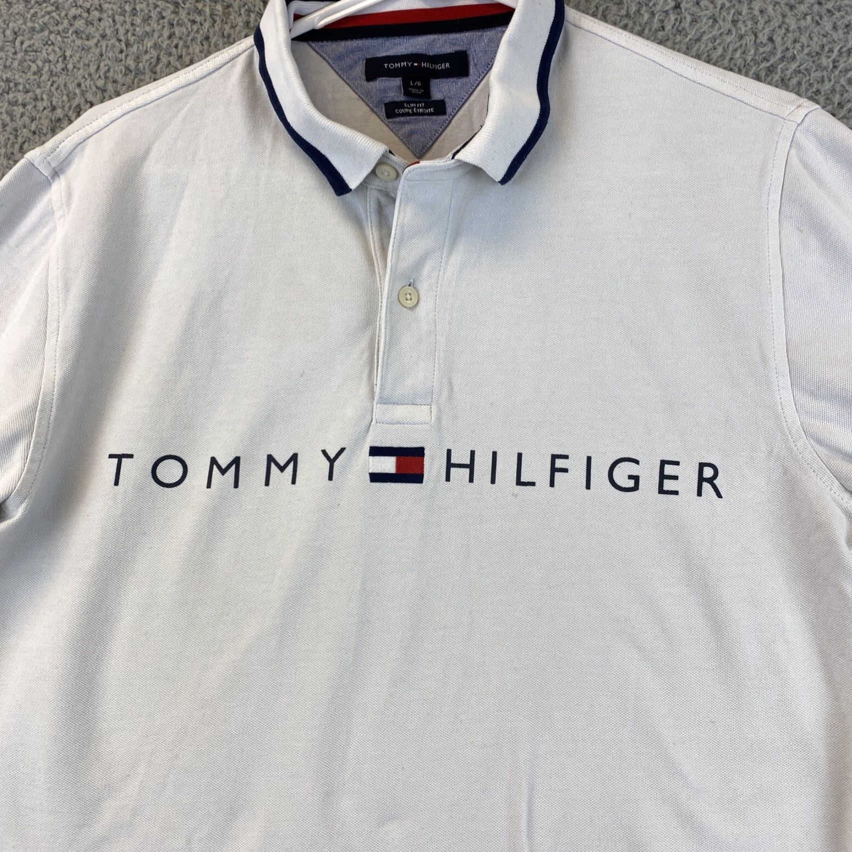 Tommy Hilfiger Tommy Hilfiger Polo Shirt Men Slim Size L White 100% Cotton Solid Rugby Classic Short Sleeve Mens Size US L / EU 52-54 / 3 - 2 Thumbnail