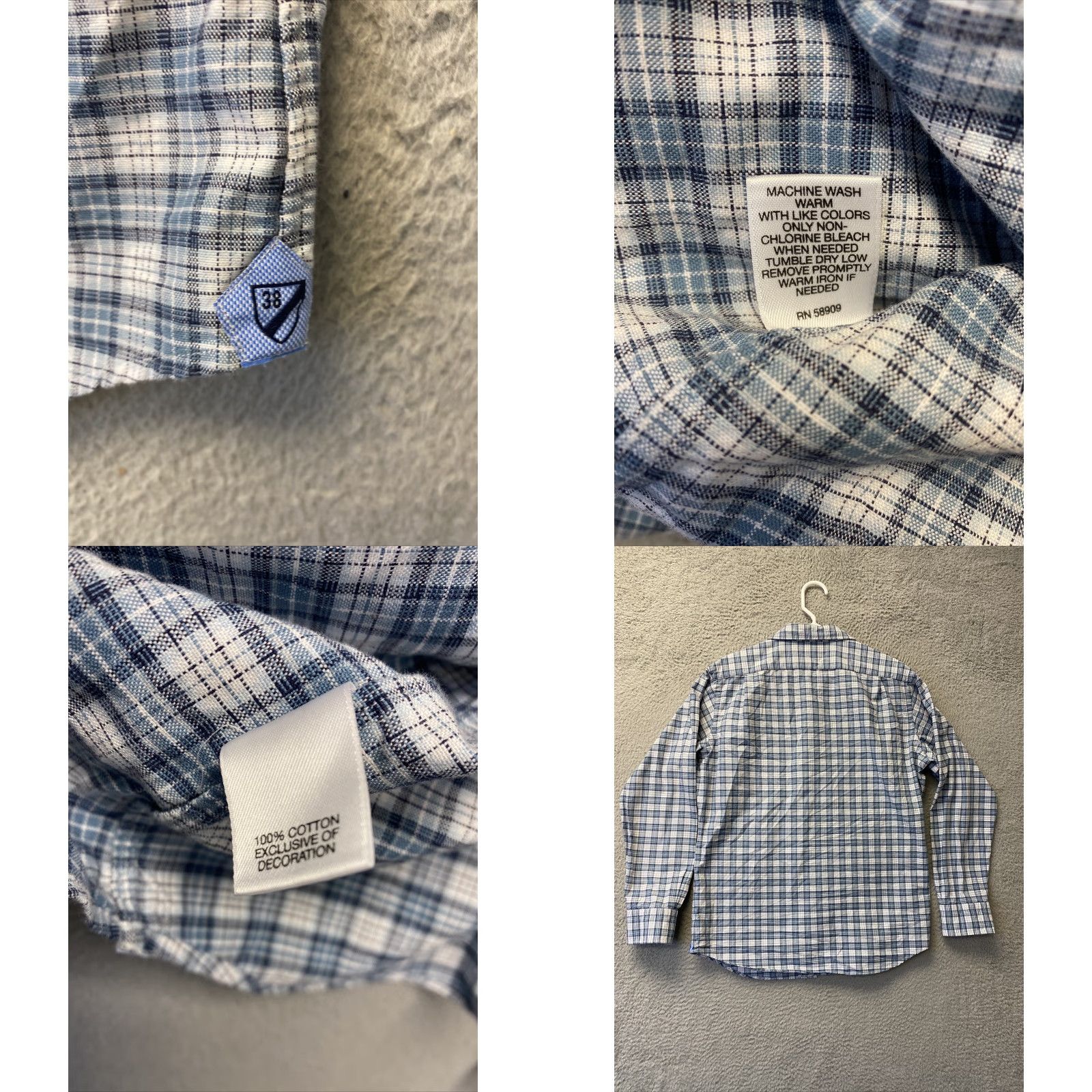 Cremieux DANIEL CREMIEUX Button-Up Shirt Mens Long Sleeve Plaid Slim Fit Gray Light Blue L Classic Size US L / EU 52-54 / 3 - 8 Thumbnail