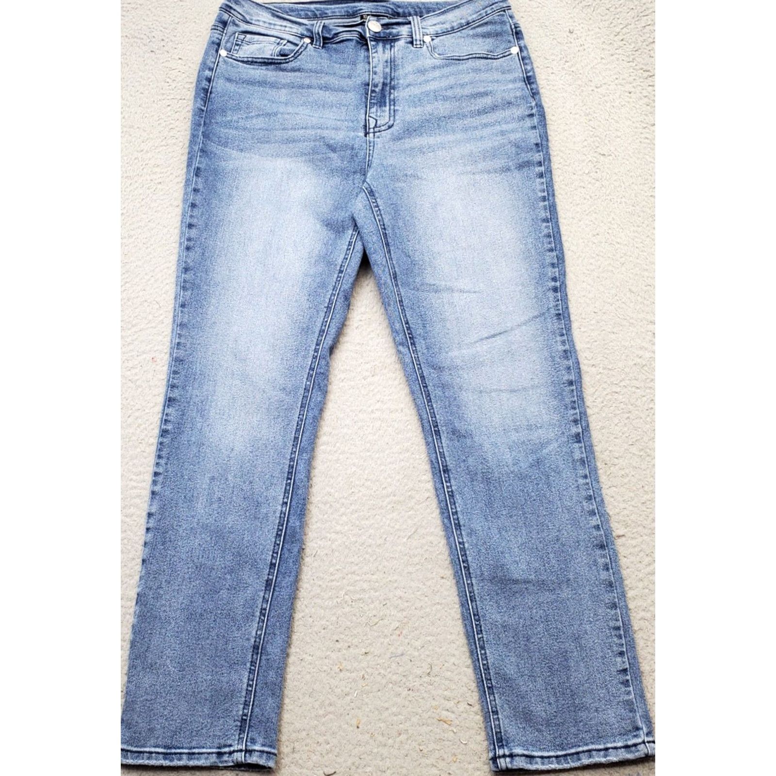Denime DG2 Faded Whiskered Straight Leg Jeans Women's 10 Blue Denim Light Wash Jeans Size 32" / US 10 / IT 46 - 2 Thumbnail