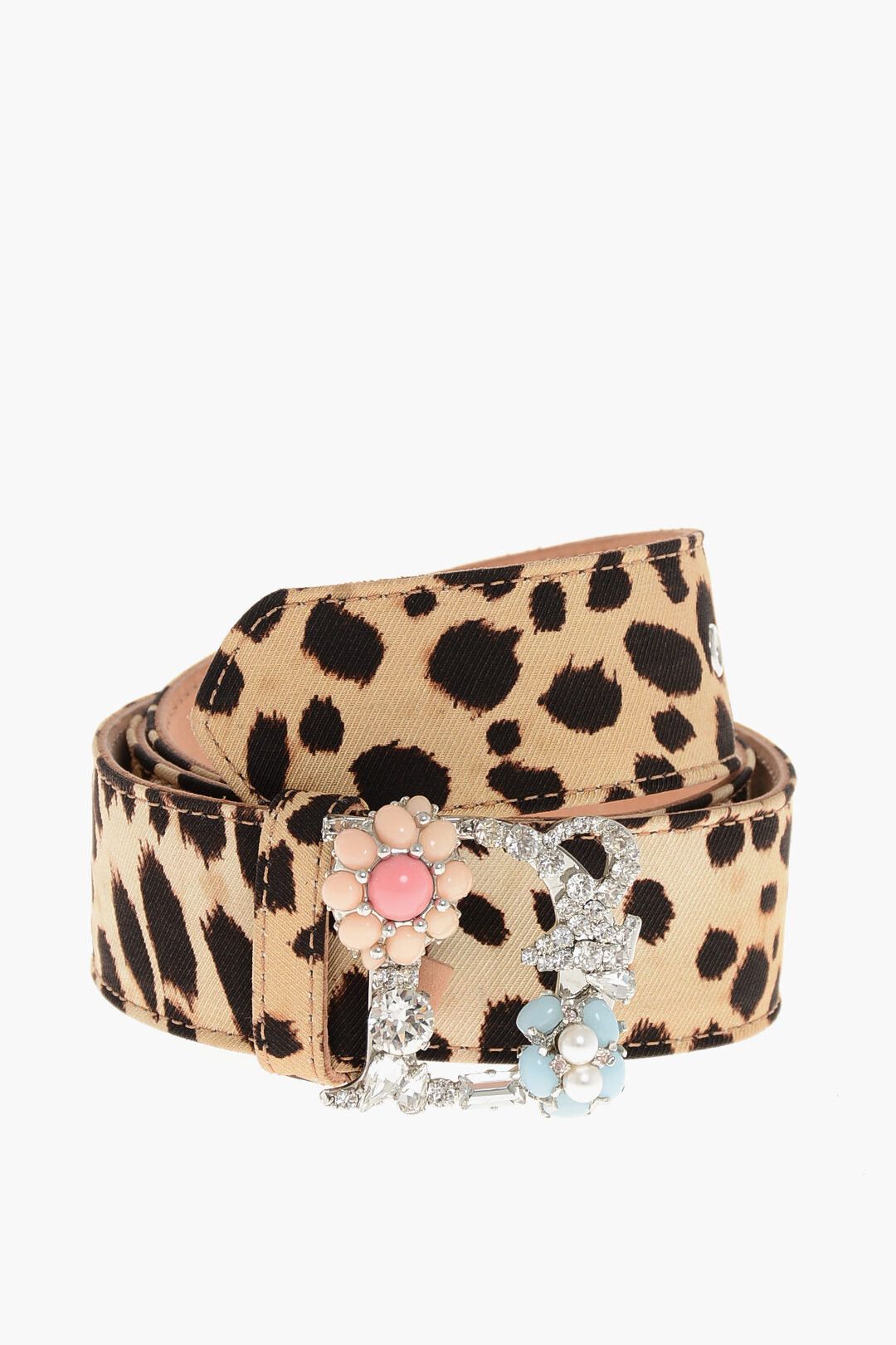 Dsquared2 Animal-Print Fabric Belt With Jewel Buckle 40 mm Size ONE SIZE - 1 Thumbnail