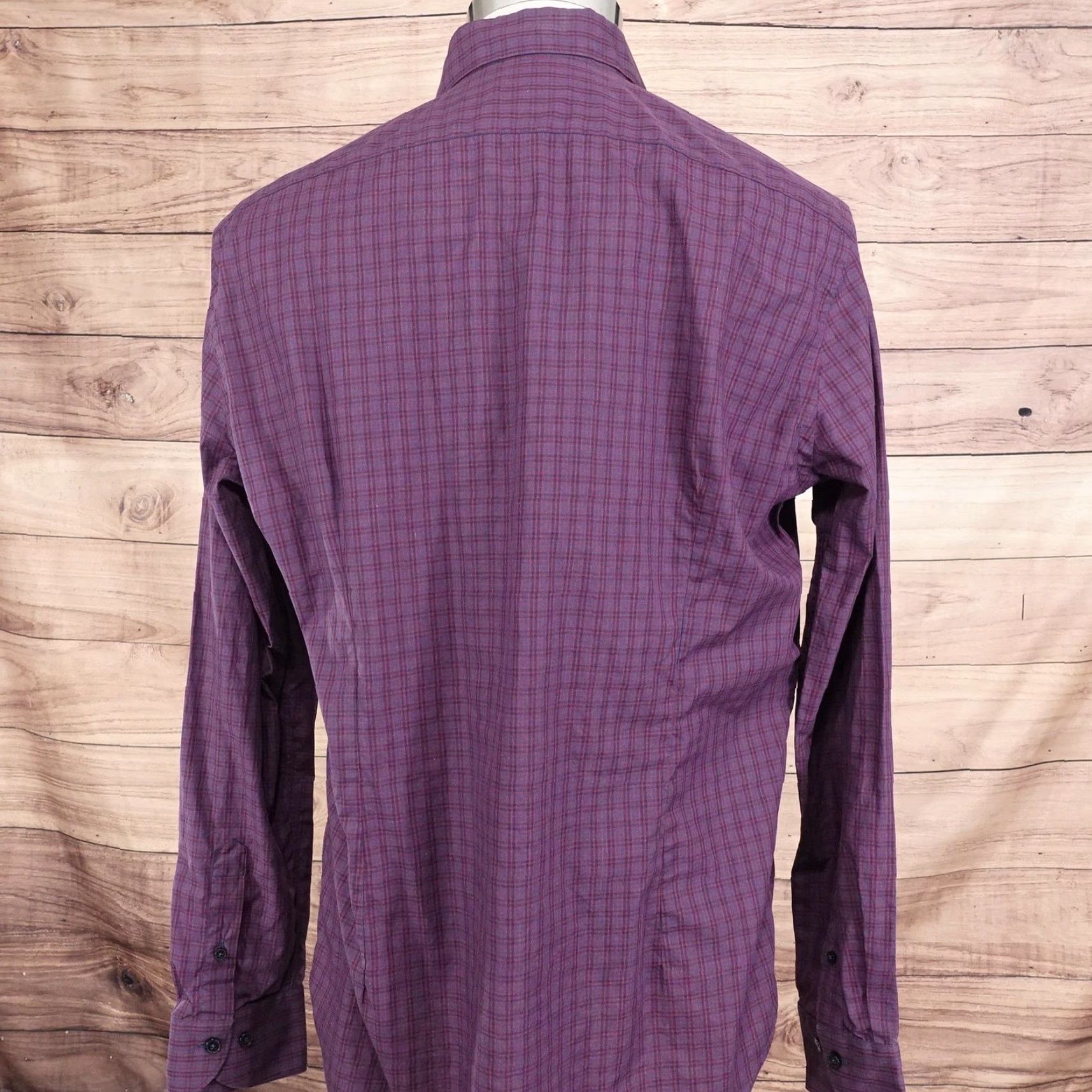 Saks Fifth Avenue Saks Fifth Avenue Shirt Mens Large Purple Plaid Cotton Button Front Long Sleeve Shirt Size US L / EU 52-54 / 3 - 5 Thumbnail