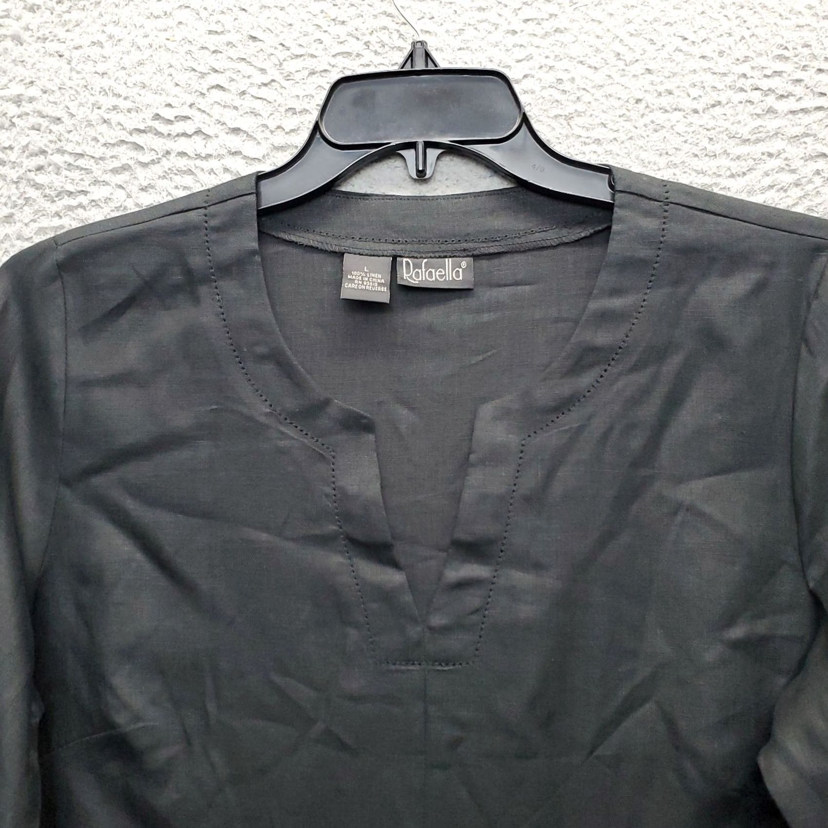 Vintage Rafaella Blouse Top Women L Black 100% Linen Long Sleeve V-Neck Pullover - Womens Size L Shirt Size L / US 10 / IT 46 - 3 Thumbnail