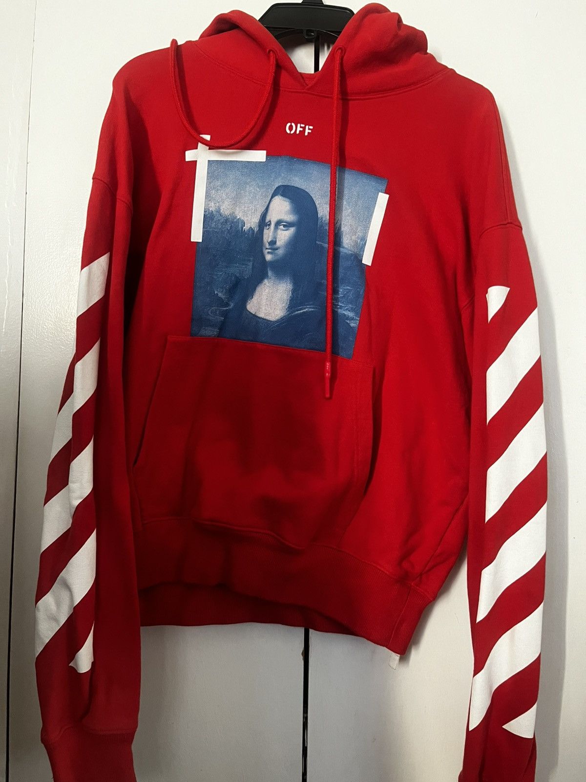 Off-White Off-White Mona Lisa White Diagonal Sleeve Hoodie Size S / US 4 / IT 40 - 2 Thumbnail