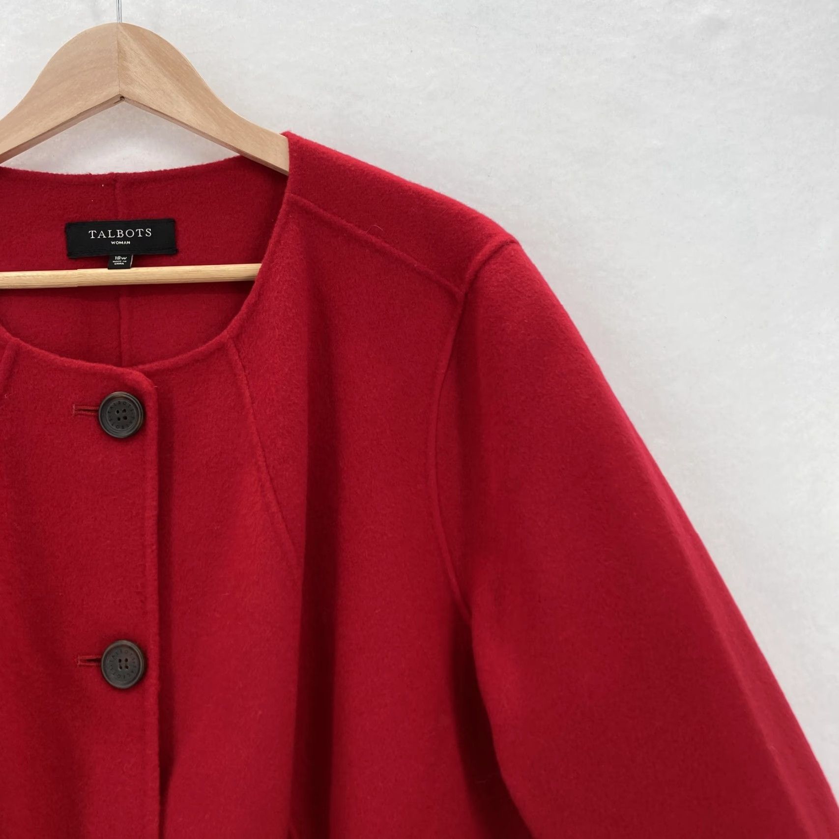 Talbots Talbots Jacket Womens 18W Red Wool Blend Collarless Button Front Peplum Back Size XXL / US 16-18 / IT 52-54 - 2 Thumbnail