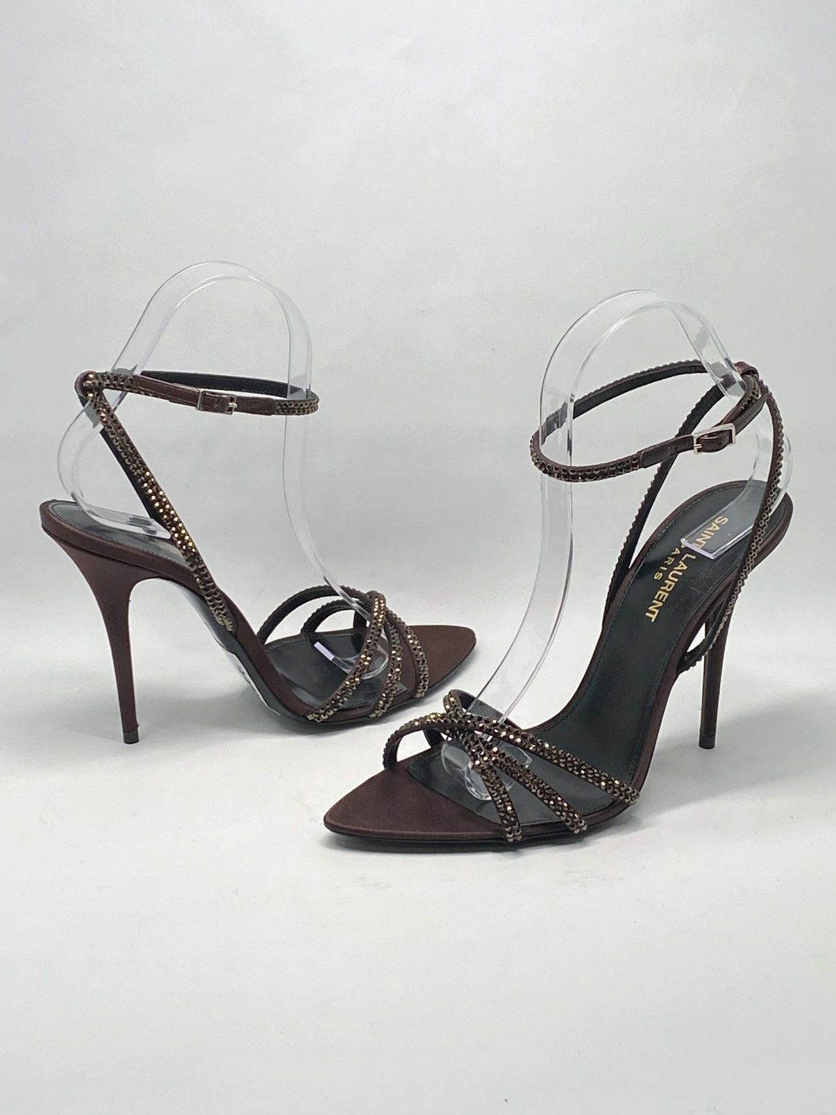 Yves Saint Laurent Saint Laurent Ava Sandals Satin with Rhinestones size 37.5 Size US 7.5 / IT 37.5 - 10 Thumbnail