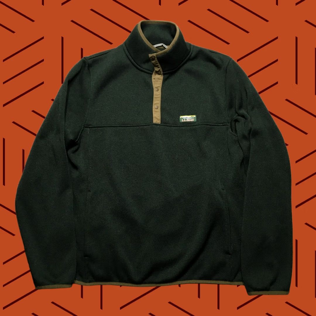 Vintage L.L. Bean Sweatshirt Mens Large Green Snap Fleece Pullover Slightly Fitted Mock Neck Logo Pocket Size US L / EU 52-54 / 3 - 1 Thumbnail