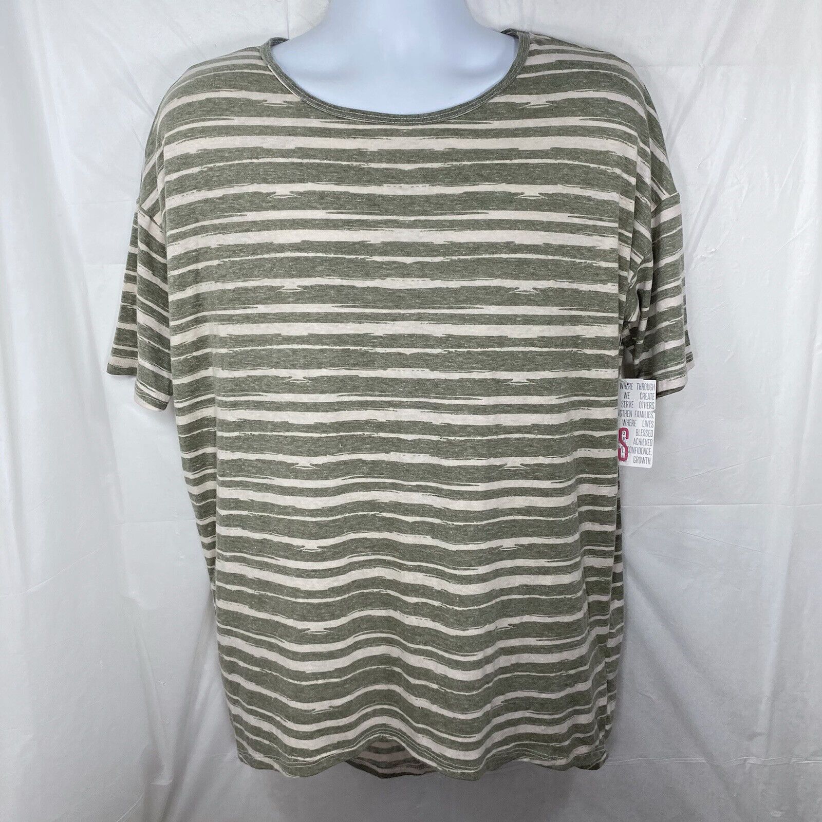 Other LulaRoe Irma Hi Lo Green Beige Striped Oversized T Shirt Size S / US 4 / IT 40 - 1 Thumbnail