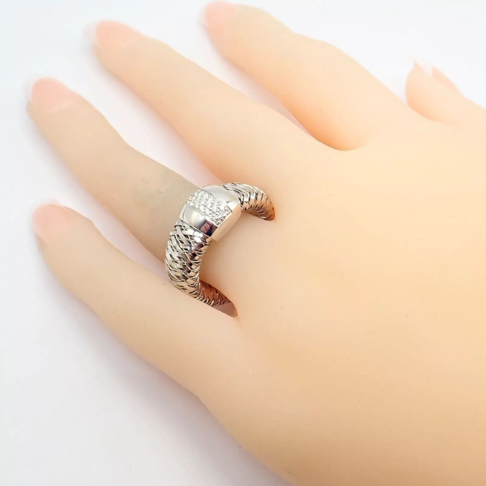 Vintage 18k White Gold Diamond Flexible 10mm Ring Size ONE SIZE - 4 Thumbnail