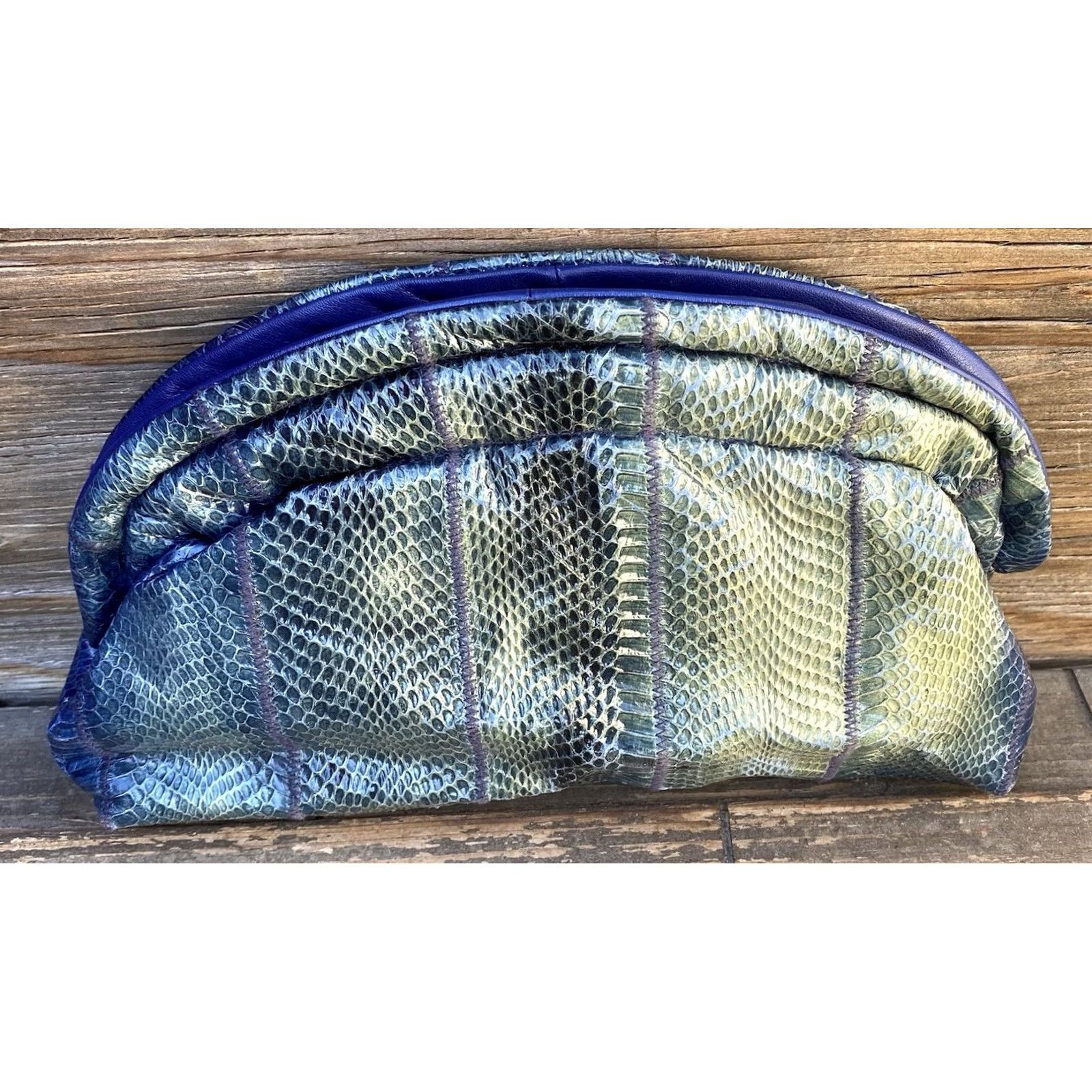 Vintage VINTAGE Morgan Taylor Leather Snakeskin Handbag Blue Purse Bag Womens Shoulder Bag 1980s Glitter Size ONE SIZE - 6 Thumbnail