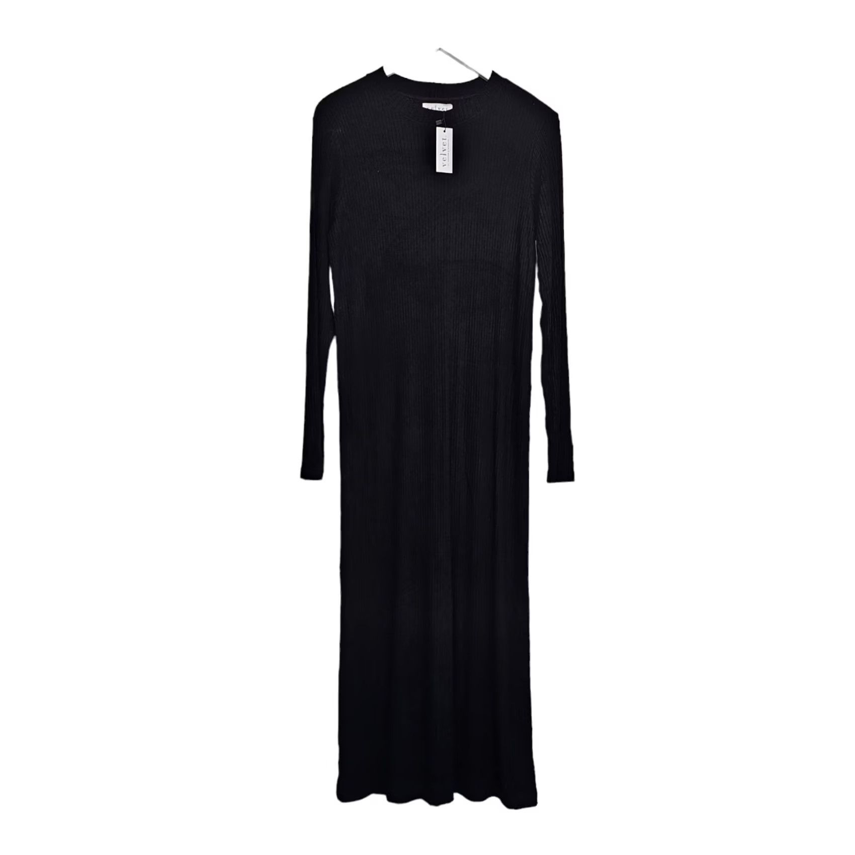 Velvet Velvet by Graham & Spencer Womens Dress Black XL Maxi Knit Stretch Rib Long Sleeve Round Neck Pullover Everyday/Holiday Size XL / US 12-14 / IT 48-50 - 2 Thumbnail