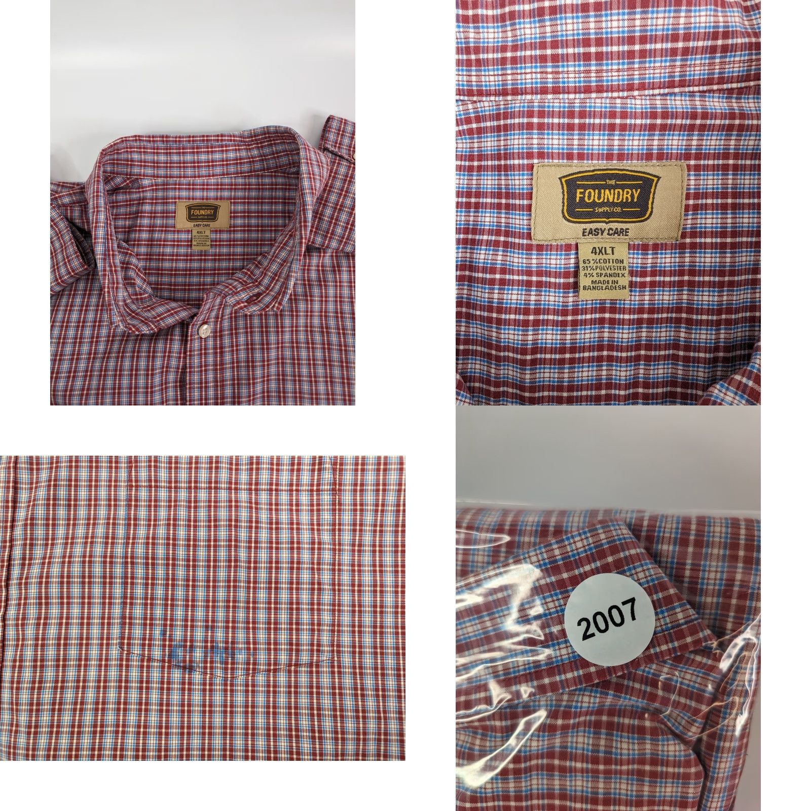 Vintage Foundry Shirt 4XLT Red Plaid Button Long Sleeve Easy Care (Defect) Size US XXL / EU 58 / 5 - 8 Thumbnail
