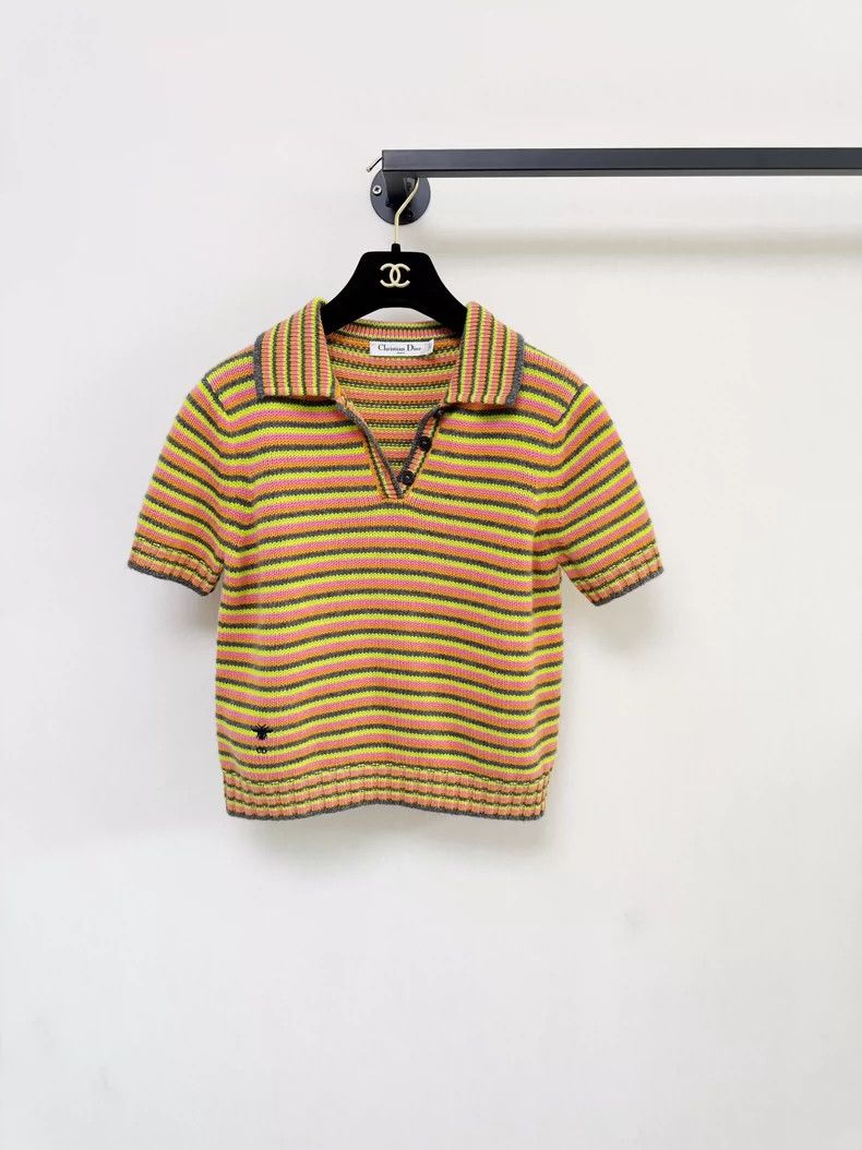 Dior Dior Colorful knitted bee embroidered short sleeves 2503-Ne Size S / US 4 / IT 40 - 1 Thumbnail