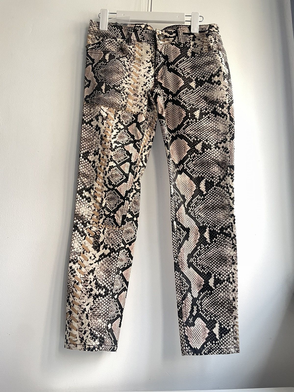 image of Cavalli Class x Just Cavalli Roberto Cavalli Just Cavalli Snake Skin Lace Up Print Pants in Dark Br