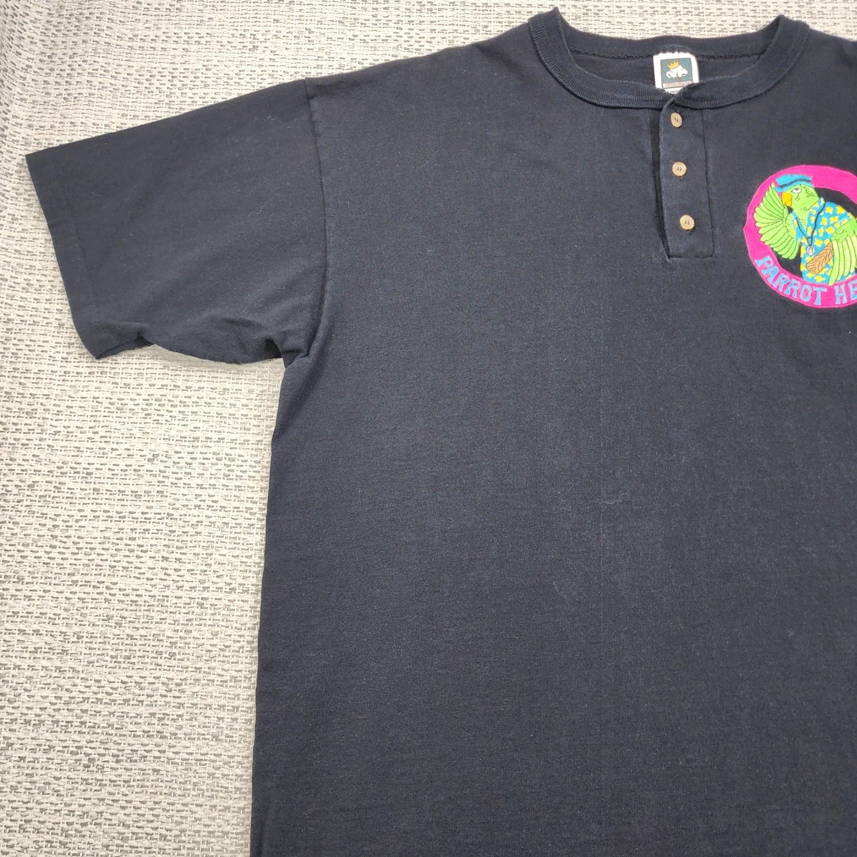 Vintage VINTAGE Cotton Deluxe Parrot Heads Shirt Mens XL Black Henley Short Sleeve Cotton Deluxe Logo Graphic Print 90s USA Mens XL Black Parrot Heads Shirt Size US XL / EU 56 / 4 - 3 Thumbnail