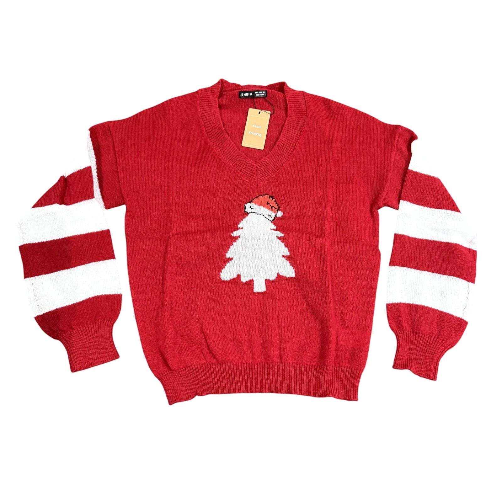 Shein Woman's Christmas Tree with Hat V-Neck Sweater in Red Size M Size M / US 6-8 / IT 42-44 - 1 Thumbnail
