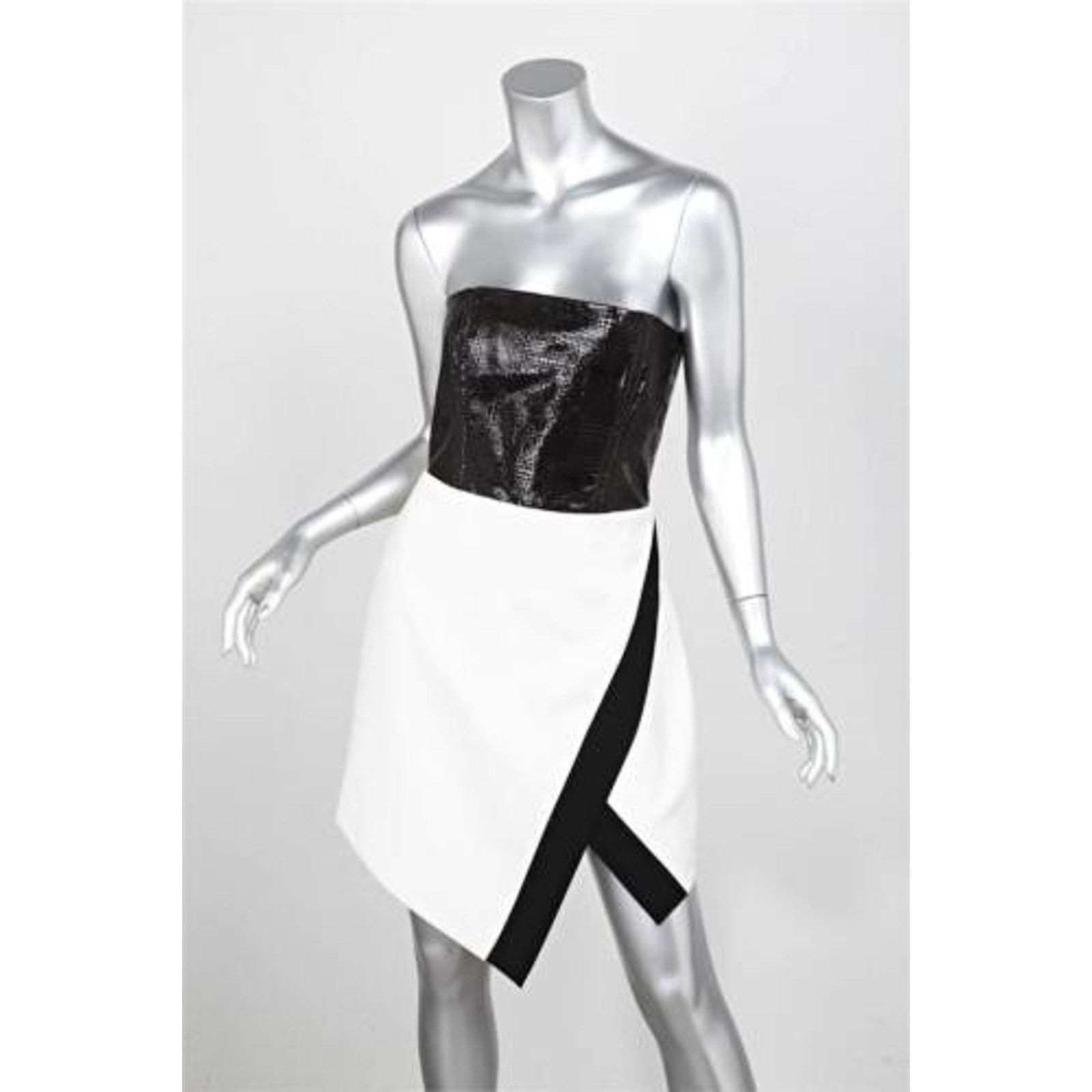 Mason's MASON Black+Cream Lasercut Leather Sheath Dress 2 A000977 Size XS / US 0-2 / IT 36-38 - 1 Thumbnail