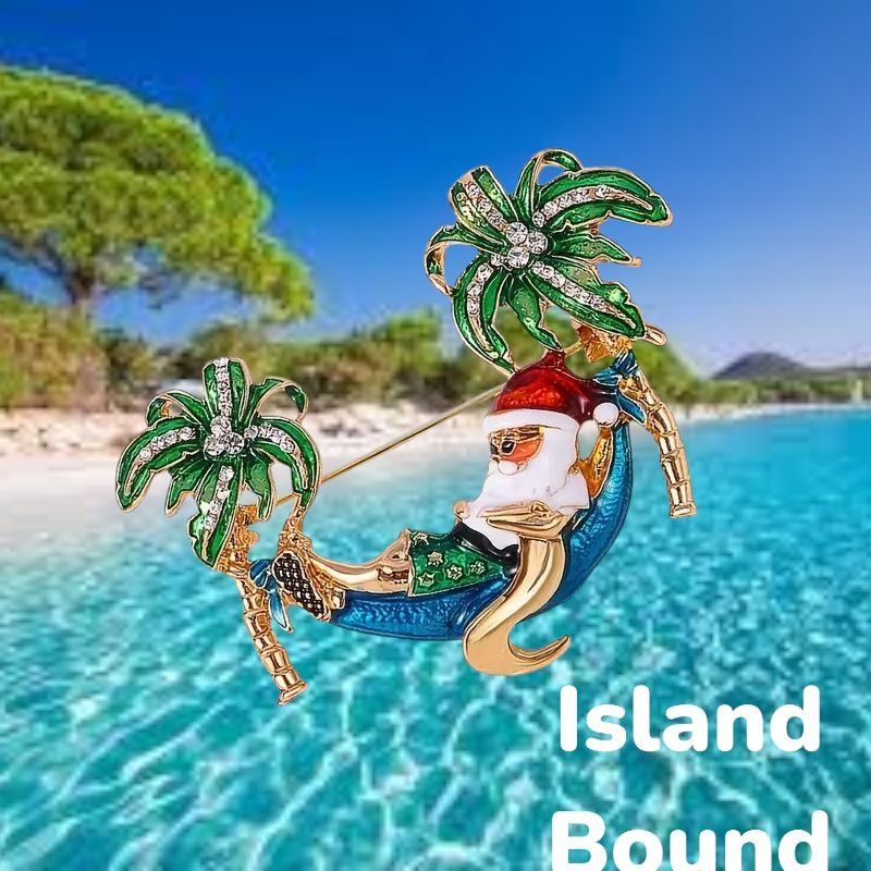 Handmade Palm tree Santa Brooch Pin New Beach Bound Coming to Coast I Size ONE SIZE - 5 Thumbnail