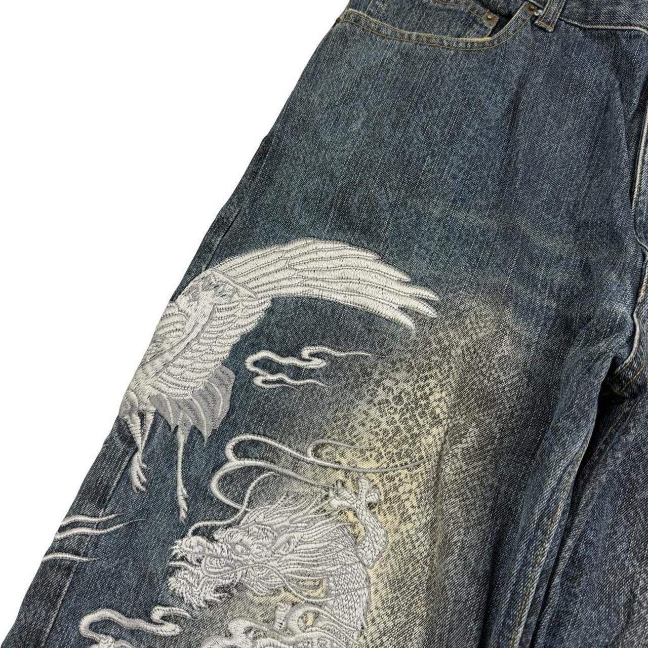 Karakuri Tamashii Karakuri Tamashii Embroidered Dragon Japanese Jeans Waist 37 Size US 37 - 3 Thumbnail