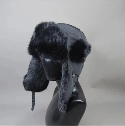 Other Warm Natural Rabbit Fur Bomber Hat With Earflaps Size ONE SIZE - 2 Thumbnail
