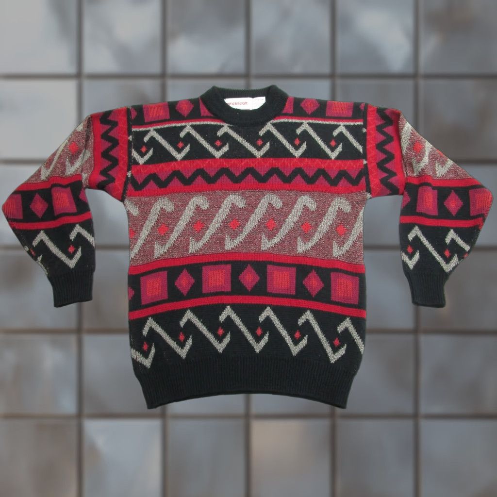 McGregor Vintage McGregor Sweater Mens Medium Black Red Aztec Geometric Knit Crewneck 90s Size US M / EU 48-50 / 2 - 1 Thumbnail