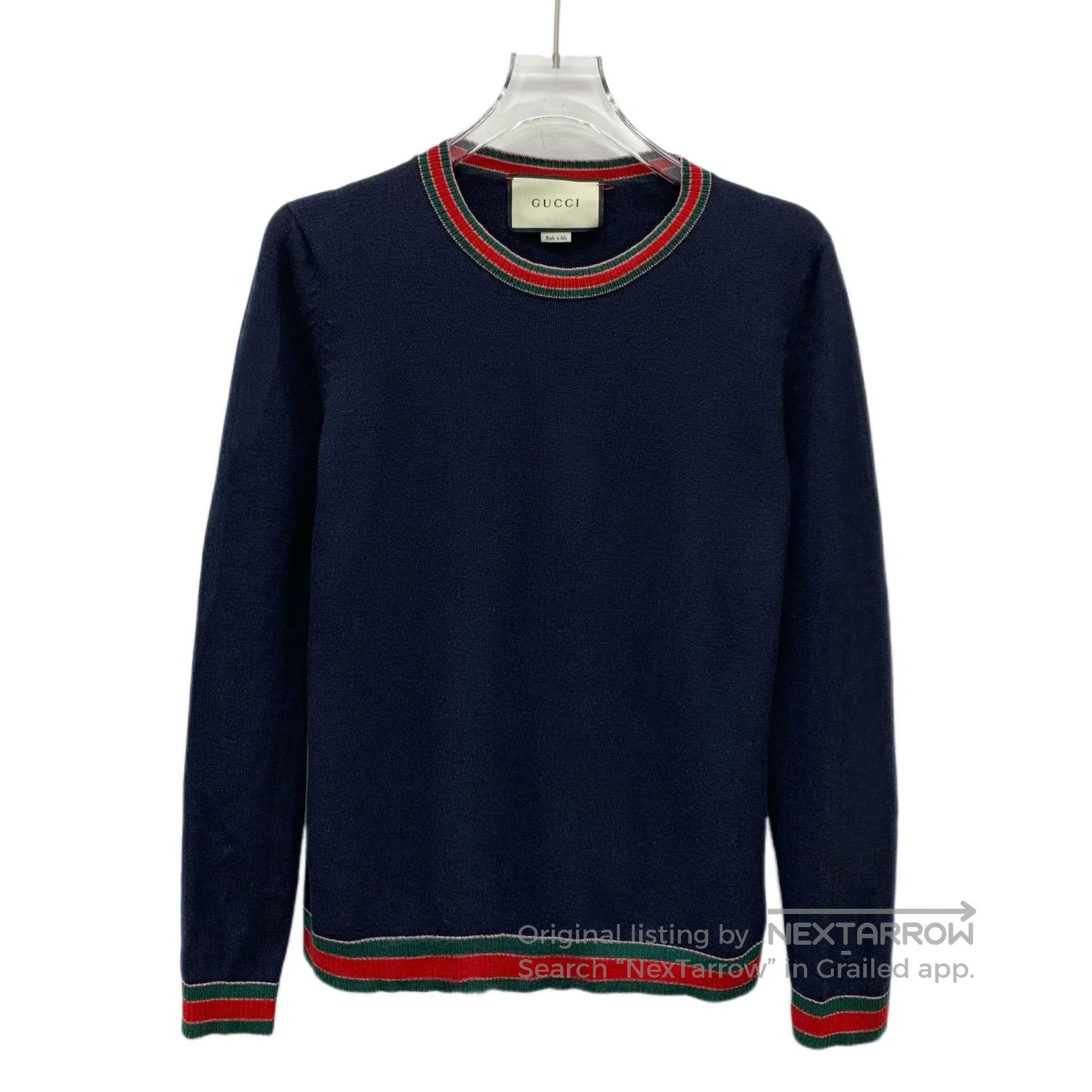 Gucci Gucci Dark Blue Striped Trim Crewneck Sweater. Size US L / EU 52-54 / 3 - 1 Thumbnail