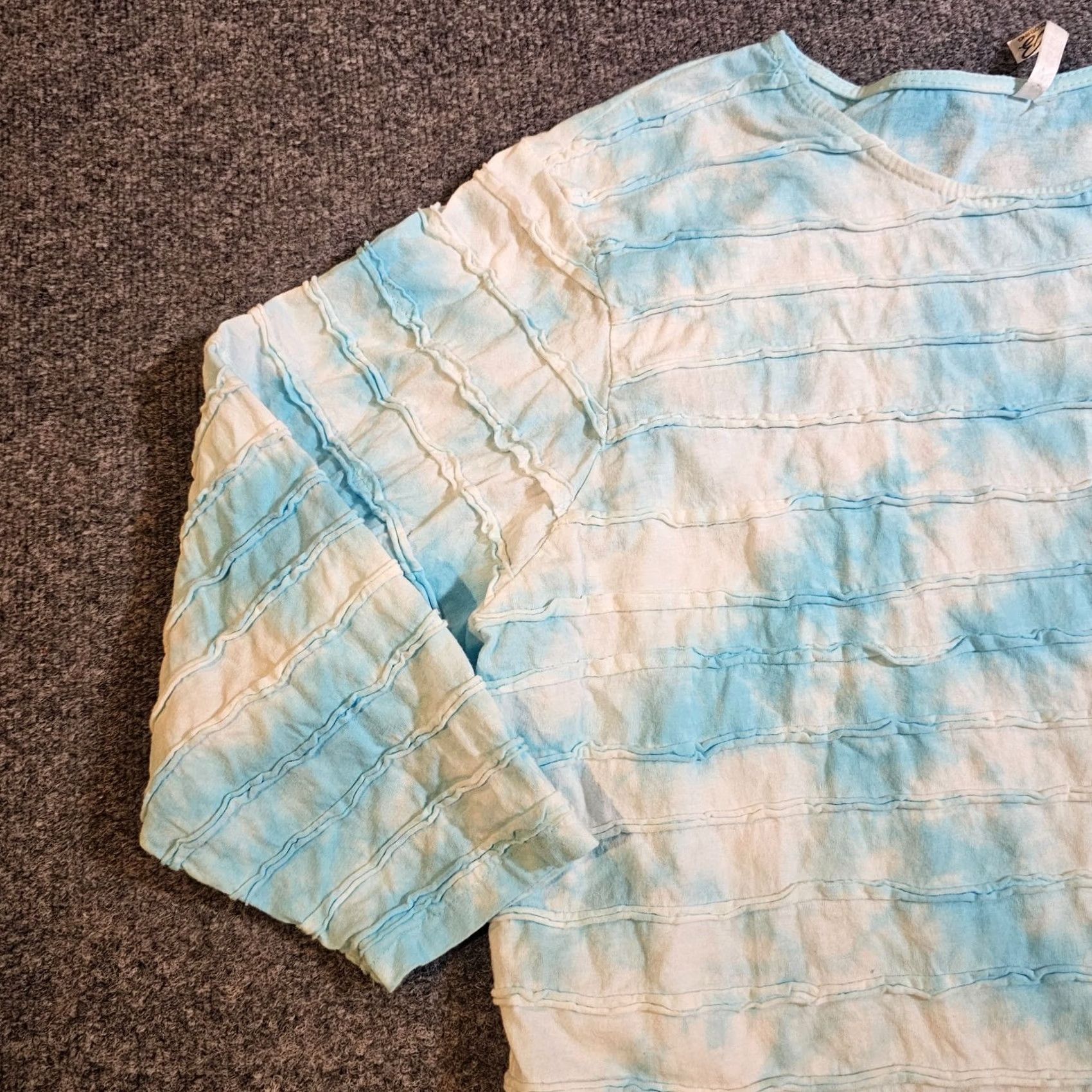 Vintage Lulu B Top Womens Large Blue 3/4 Sleeve Textured Tie Dye Round Neck Casual Basic Blouse Size L / US 10 / IT 46 - 4 Thumbnail