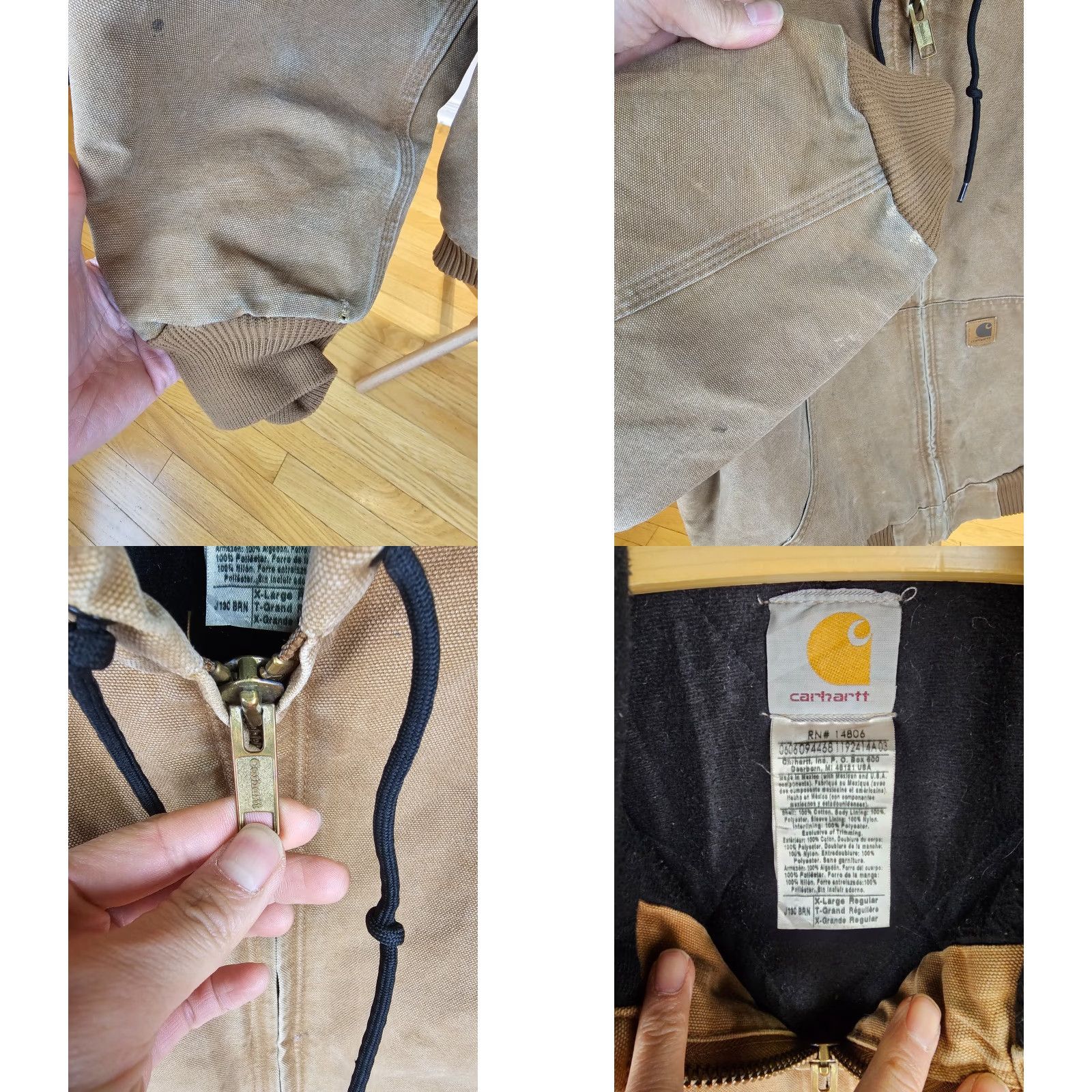 Carhartt VINTAGE CARHARTT QUILT LINED BROWN HOODED DUCK CANVAS WORK JACKET SZ XL J130 Size US XL / EU 56 / 4 - 9 Thumbnail