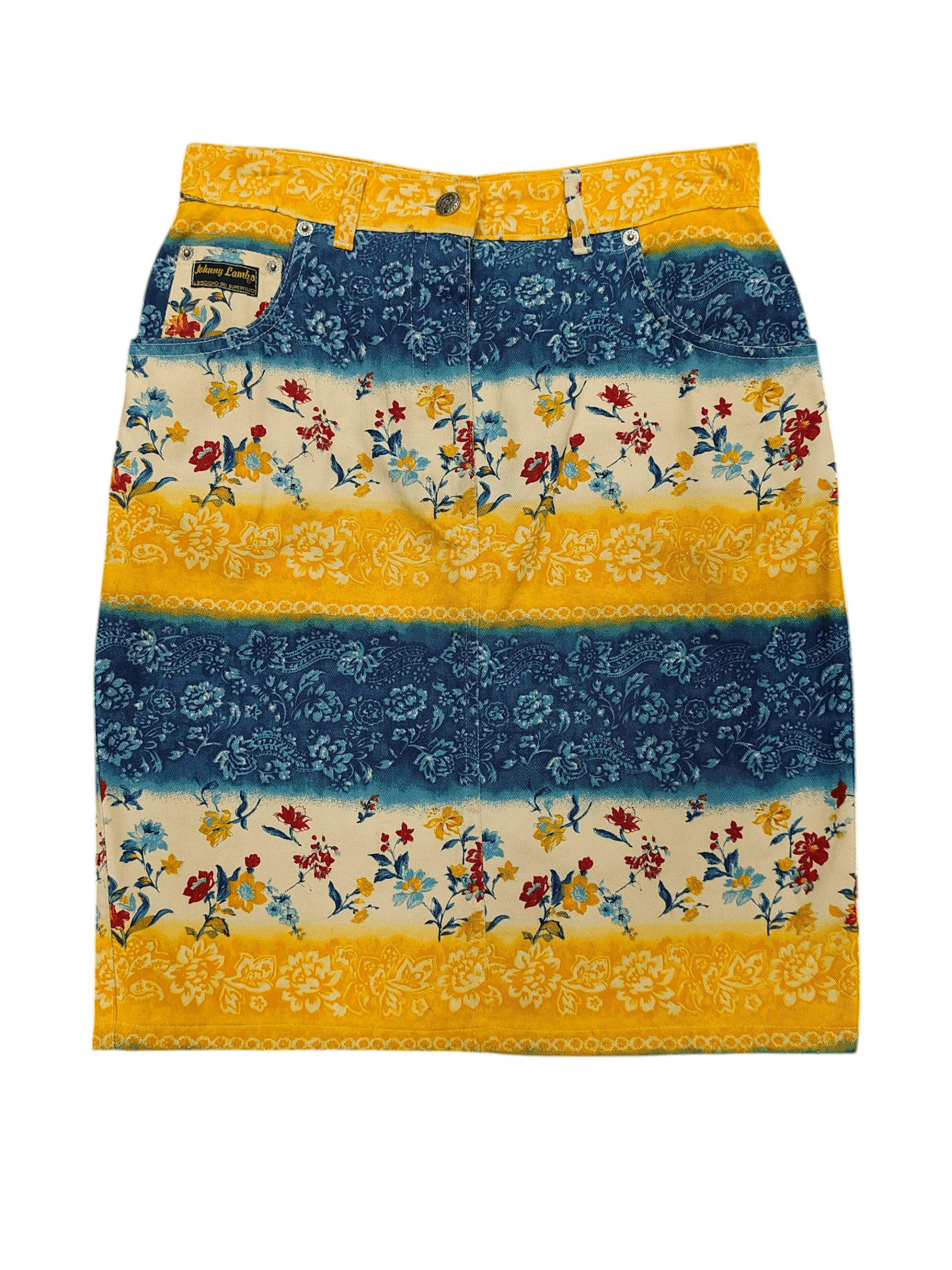 90s Johnny Lambs🇮🇹 Florals Baroque Garden Denim Skirt