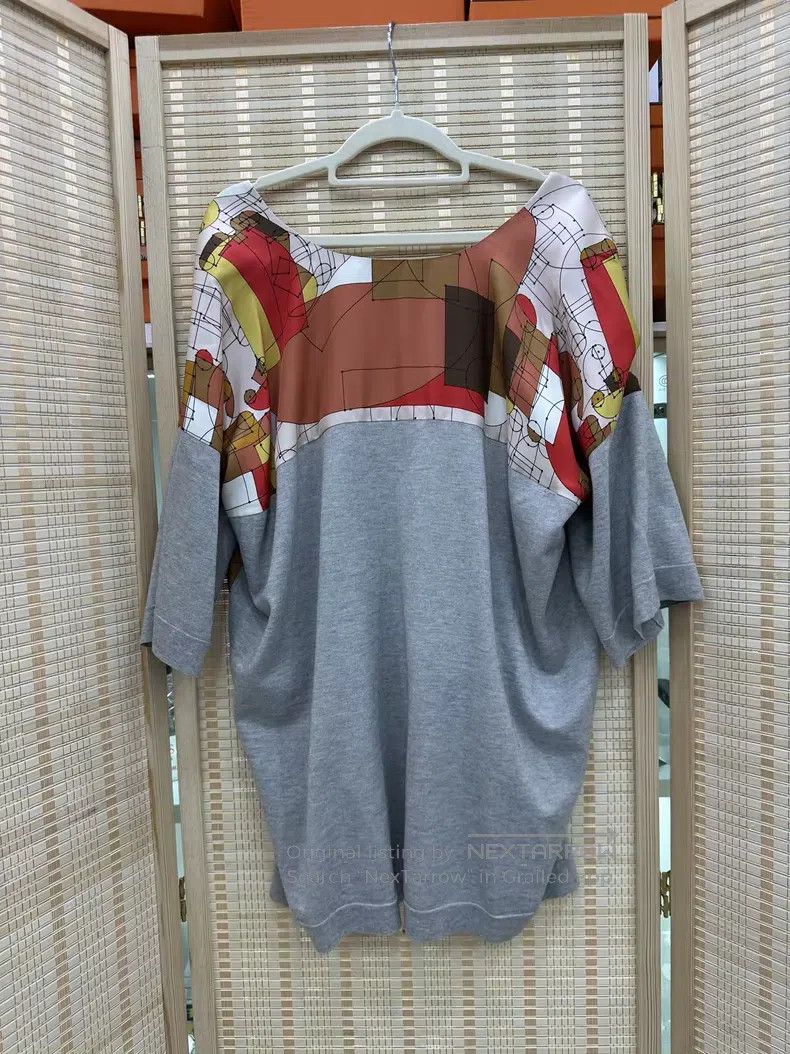 Hermes Hermes Silk cashmere pieced irregular short-sleeve top Size XXS / US 00 / IT 34 - 2 Thumbnail