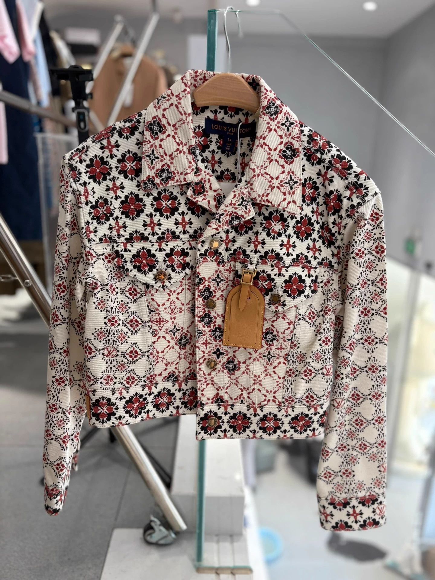 LV Red & White Colorblock Logo Short Denim Jacket 34