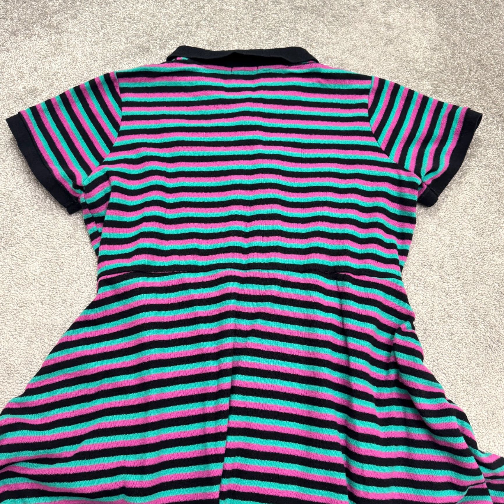 Hot Topic VINTAGE Hot Topic Sad Song A-Line Mini Polo Dress Womens 2 Striped Short Sleeve Casual Spring Summer Pink Green Black Cotton Blend Size XS / US 0-2 / IT 36-38 - 4 Thumbnail