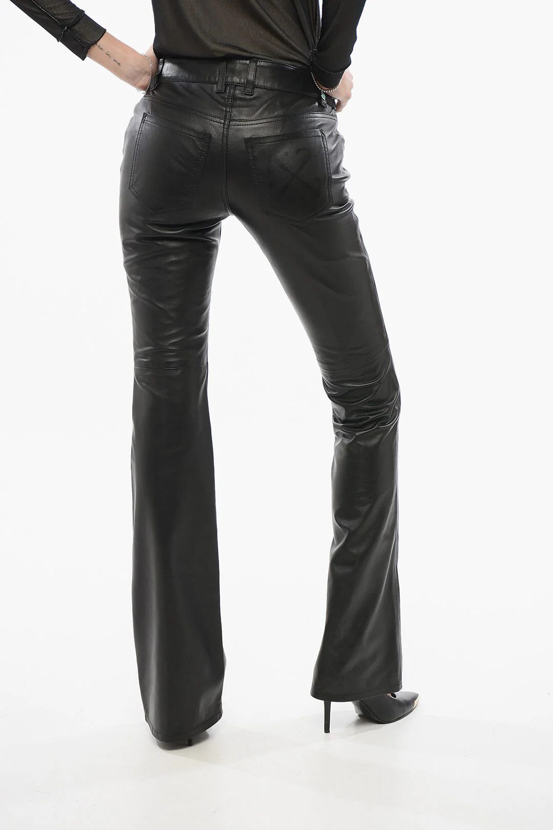 Off-White og1mm0426 Flared Leather Pant in Black Size 26" / US 2 / IT 38 - 2 Thumbnail