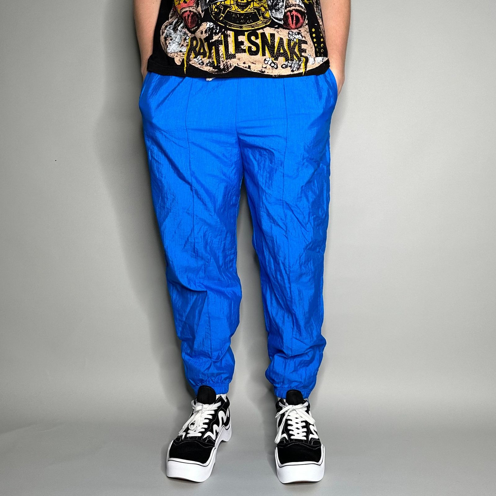 Vintage Vintage 90s Track Pants Mens M Blue Nylon Joggers Cuffs Size US 32 / EU 48 - 2 Thumbnail