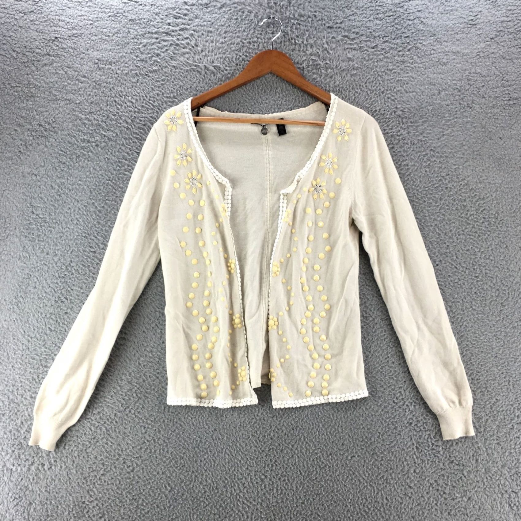 BKE Bke Boutique Cardigan Sweater Womens M Beige Cotton Blend Open Front Long Sleeve Size M / US 6-8 / IT 42-44 - 2 Thumbnail