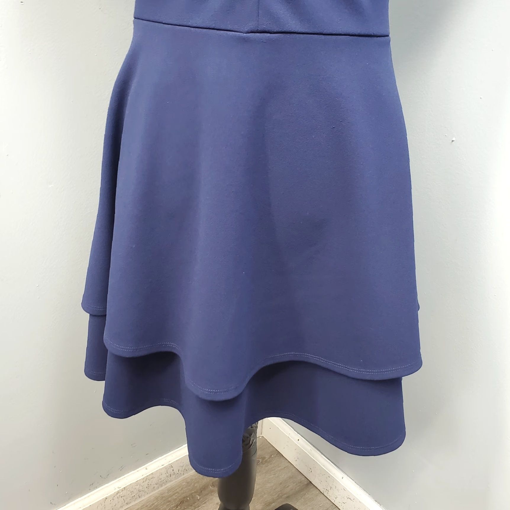 Vintage B. Darlin Womens Navy Cap Sleeve Mini Dress 13/14 Lined Back Zip V-Neck Short Dress Size XL / US 12-14 / IT 48-50 - 6 Thumbnail