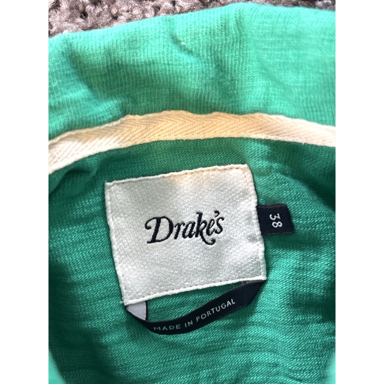 Vintage Drake's Polo Rugby Shirt Mens 38 Green Cotton Chevron Fléme Vneck Collared Shirt Size US M / EU 48-50 / 2 - 4 Thumbnail
