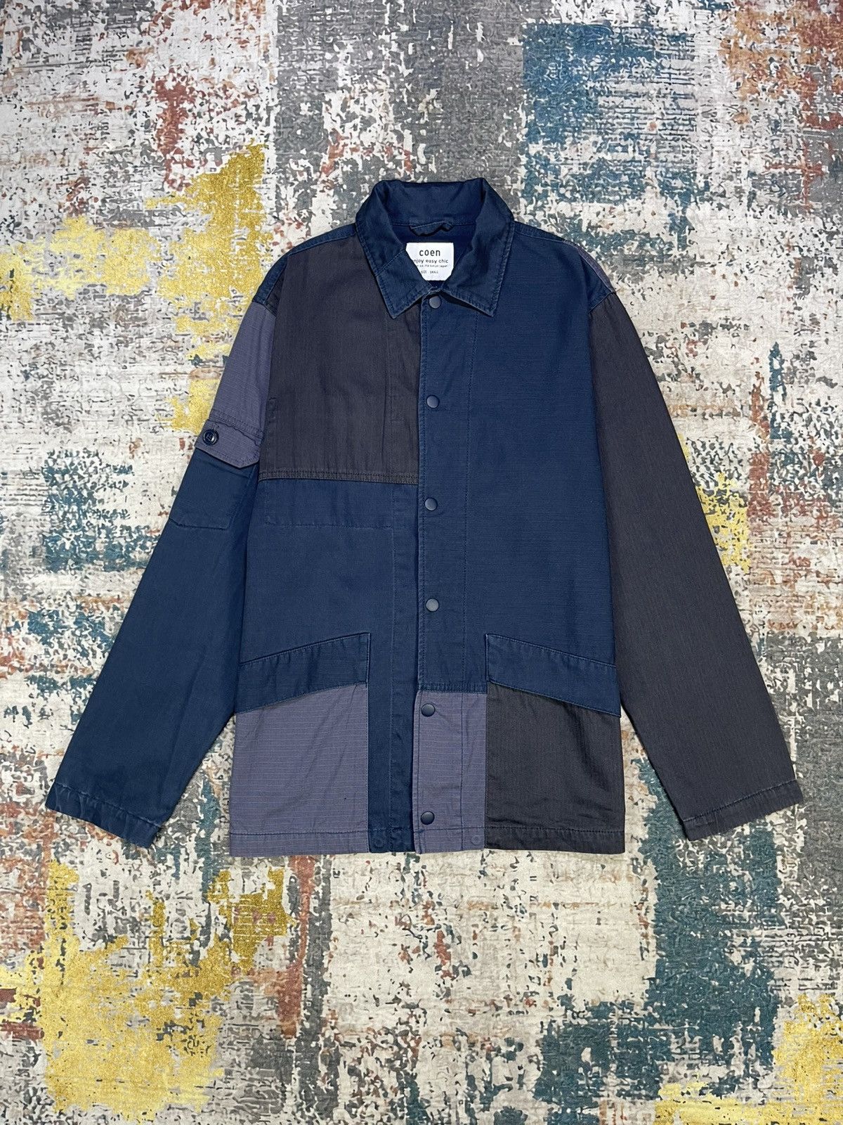 Japanese Brand Coen Patchwork HBT, Ripstop, Poplin Overshirt Size US S / EU 44-46 / 1 - 8 Thumbnail