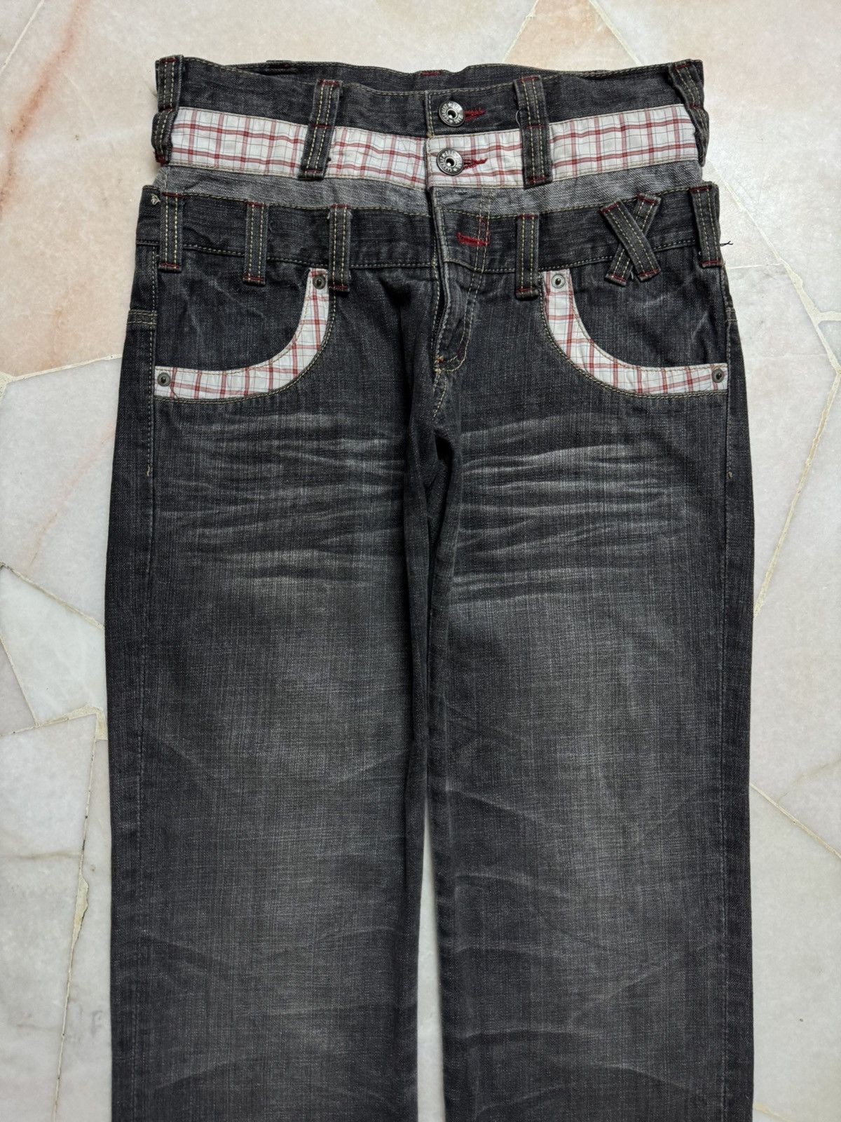 14th Addiction 💥Double Waist 90s Japanese Sand Washed Distress Jean Denim Size US 29 - 3 Thumbnail