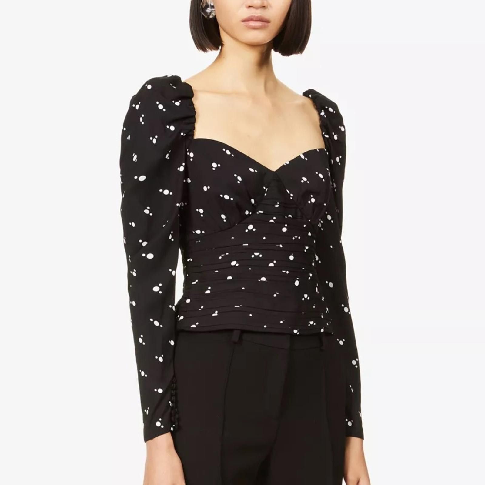 Designer Self-Portrait Black Blouse with White Dots Size XS / US 0-2 / IT 36-38 - 1 Thumbnail