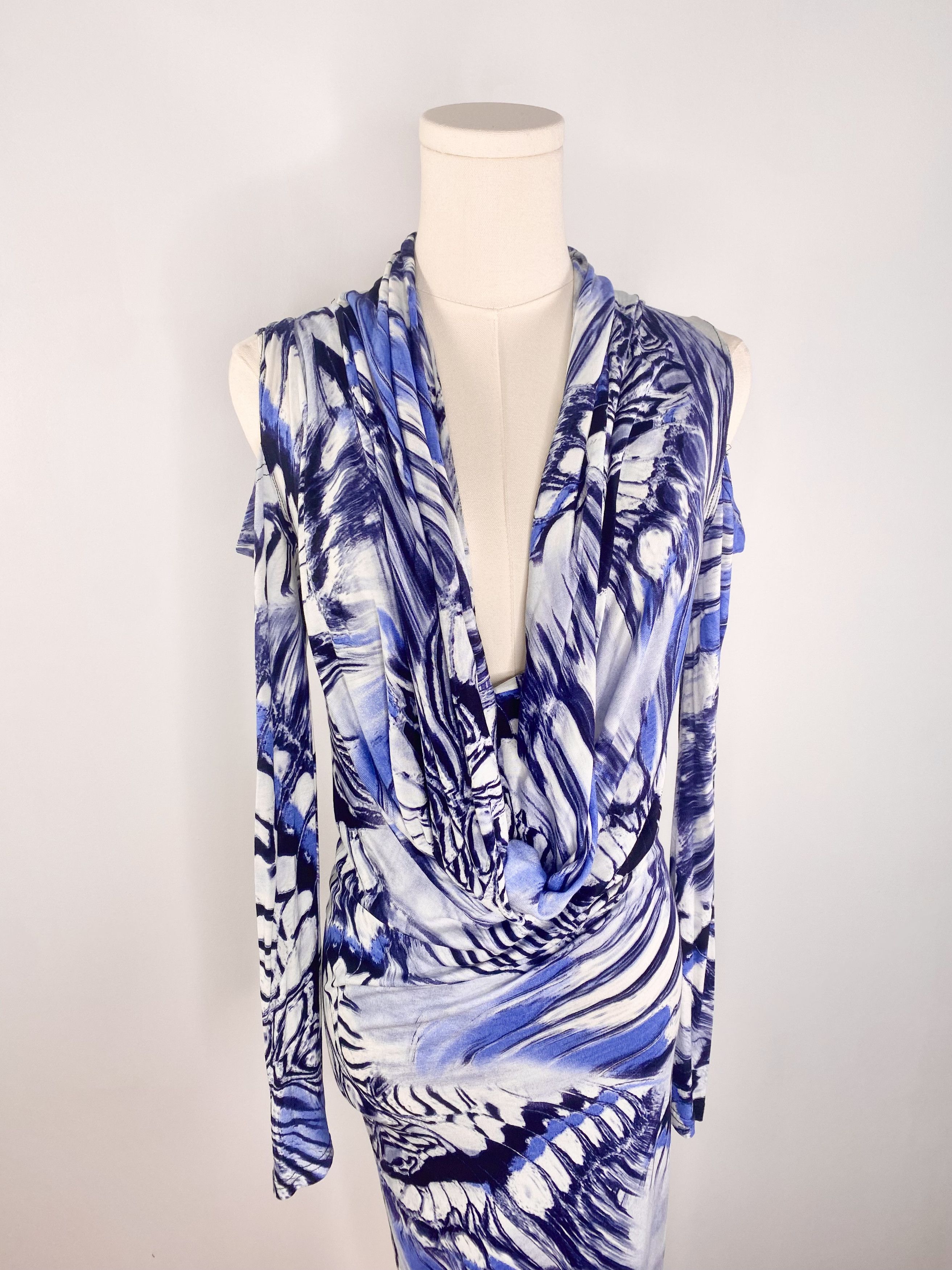 Jean Paul Gaultier Jean Paul Gaultier - Blue Psychedelic Marble Cowl Neck Dress Size M / US 6-8 / IT 42-44 - 12 Thumbnail