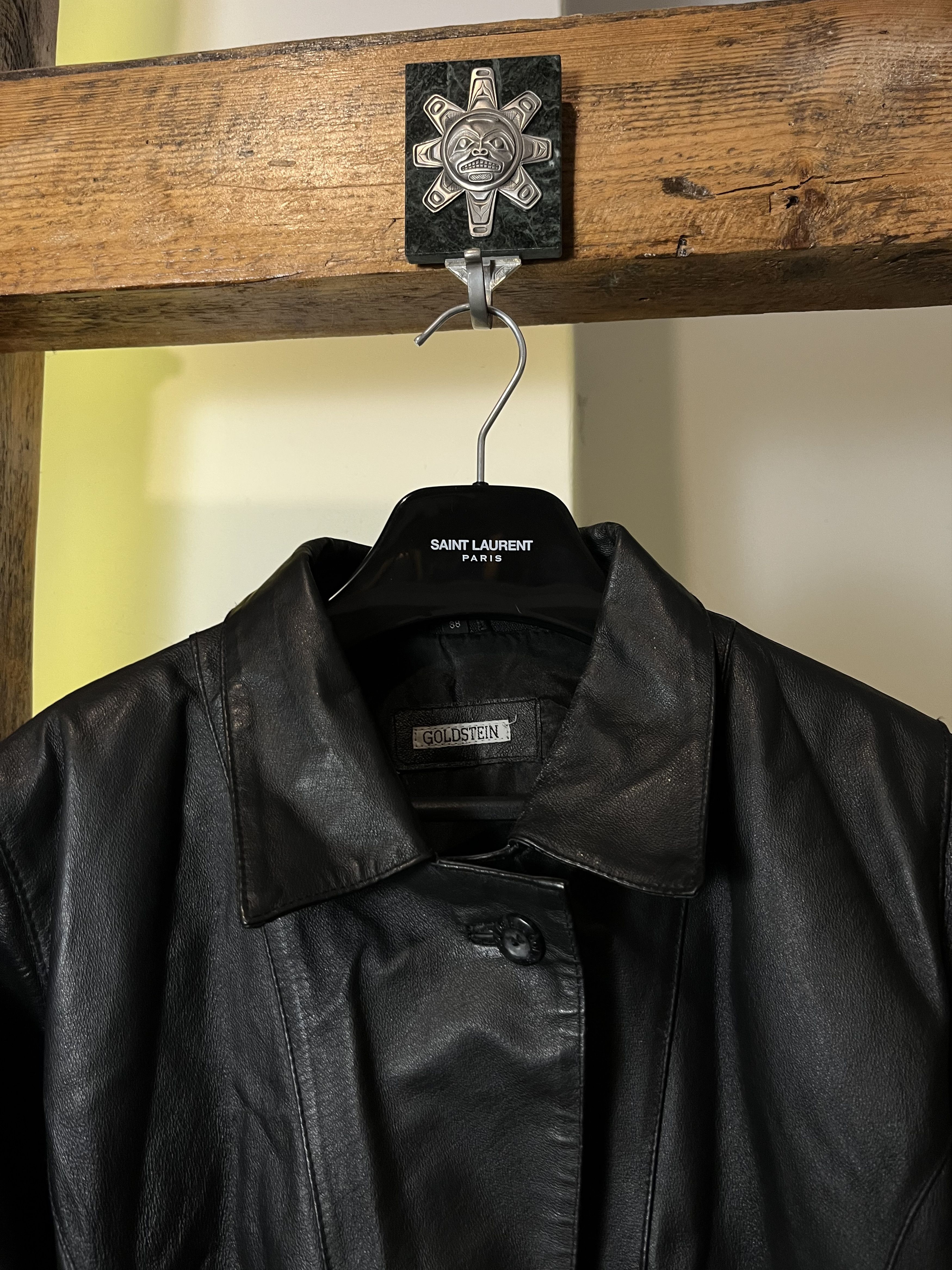 Genuine Leather × Vintage 90s Opium Real Leather Vintage Coat Jacket Size US L / EU 52-54 / 3 - 3 Thumbnail