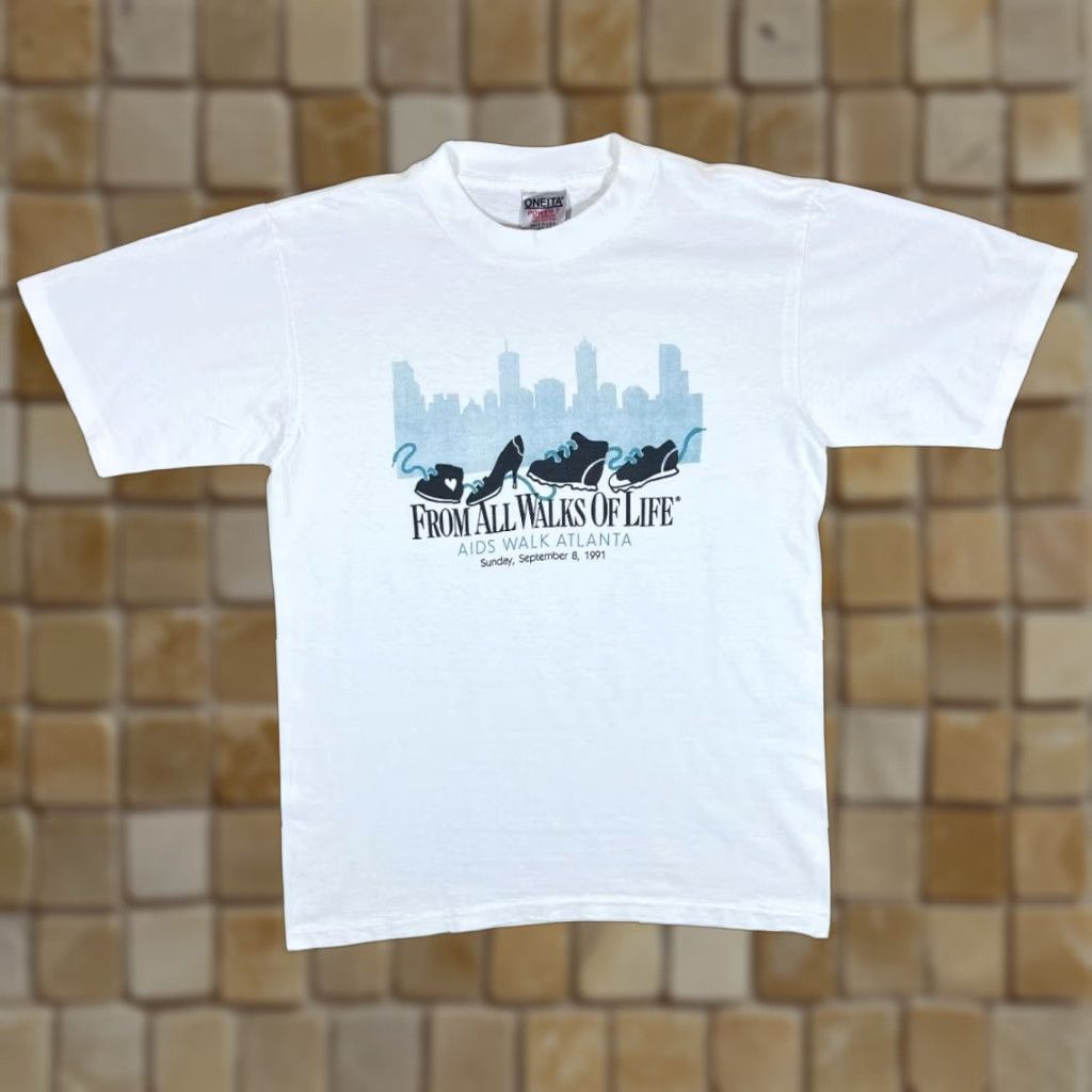 Vintage VINTAGE Oneita FROM ALL WALKS OF LIFE 1991 Souvenir Single Stitch T-Shirt Large Mens White Graphic print Size US L / EU 52-54 / 3 - 1 Thumbnail